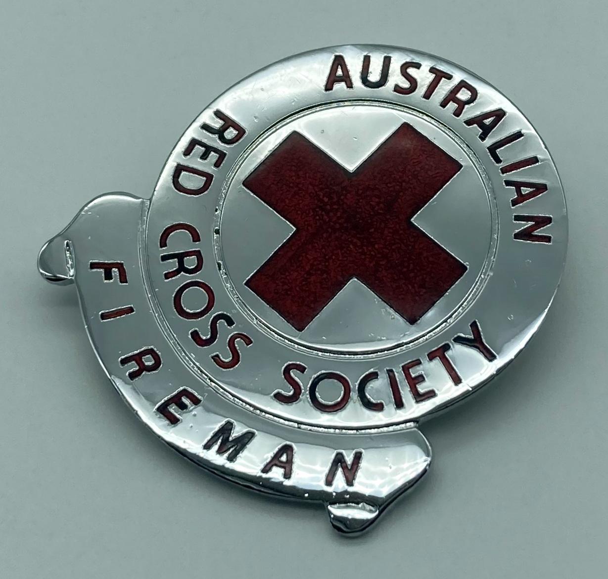 Australian Red Cross Society Fireman badge - other oblique view