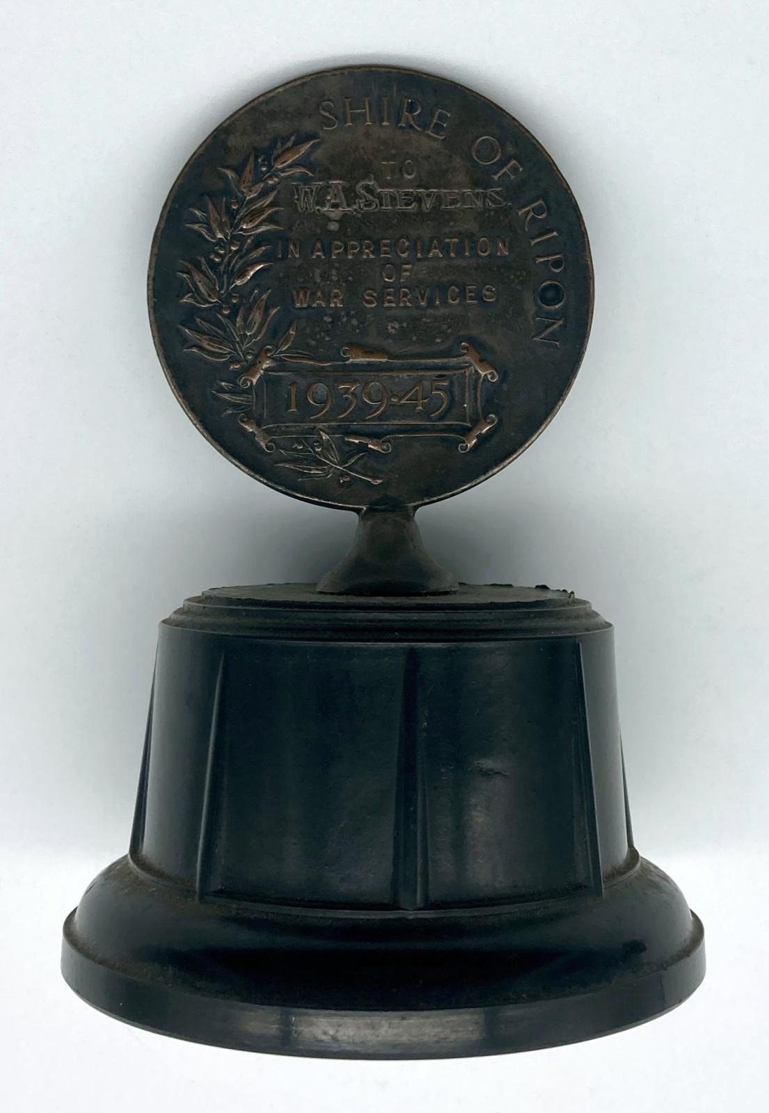 Trophy presented by the Shire of Ripon to W.A. Stevens in appreciation of WWII war service