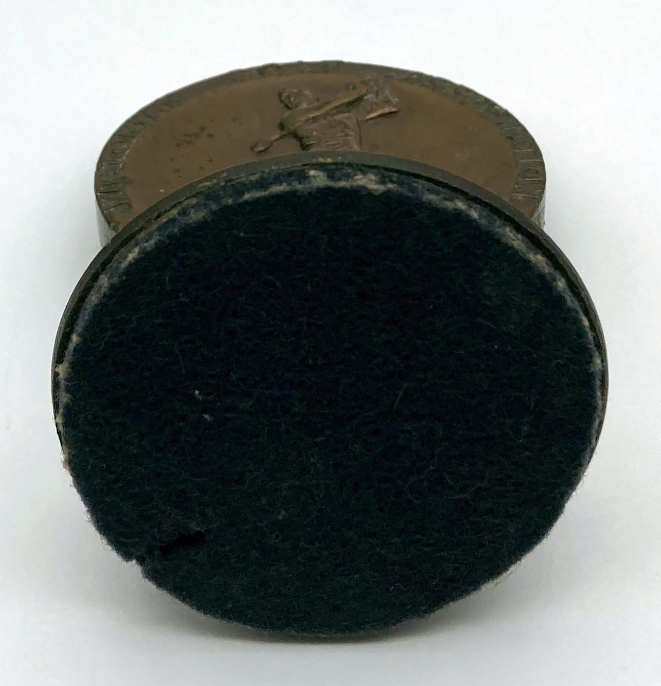 Victorian Golf Association War Medallion from below showing felt