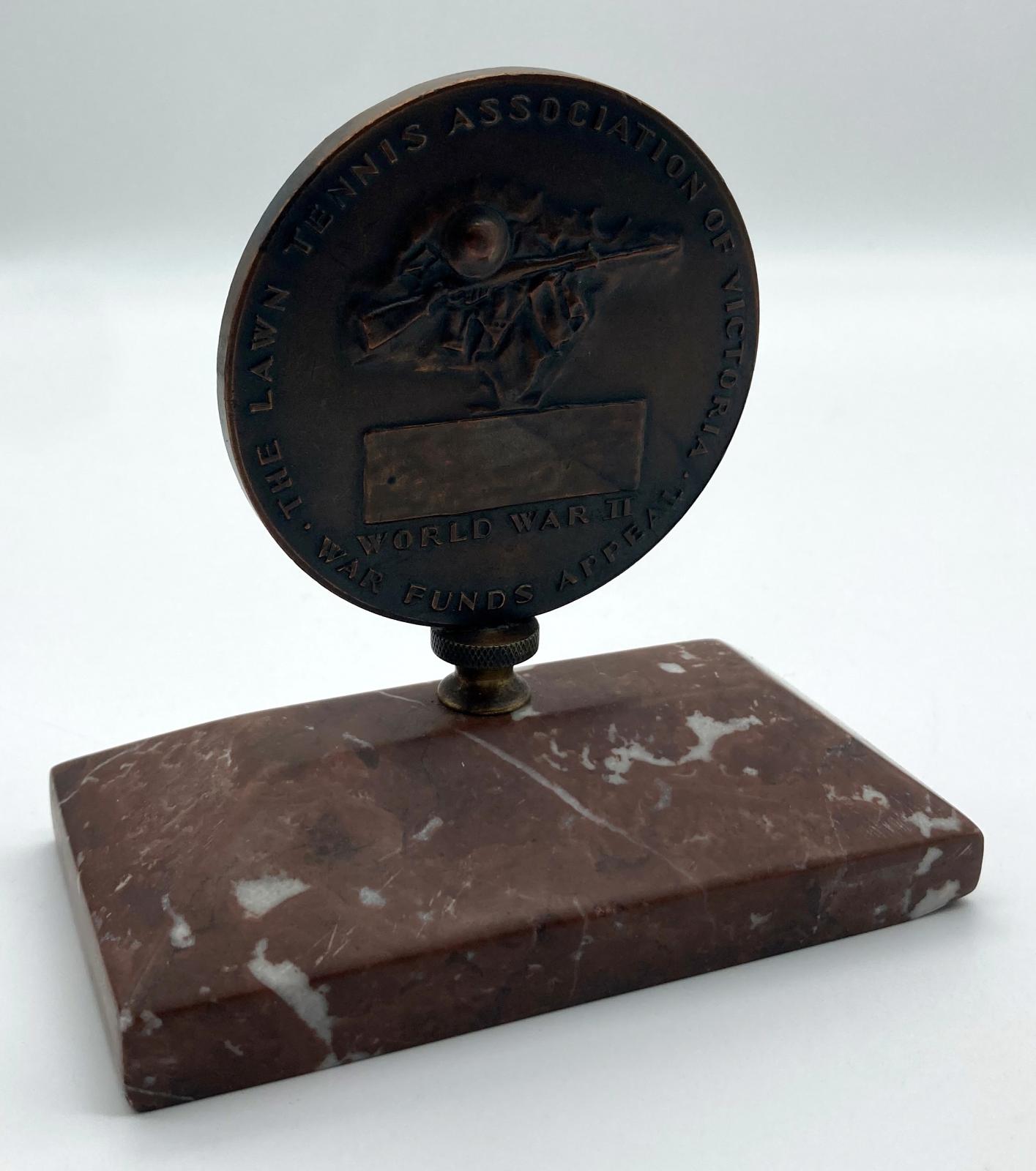 Lawn Tennis Association of Victoria mounted medallion - oblique view
