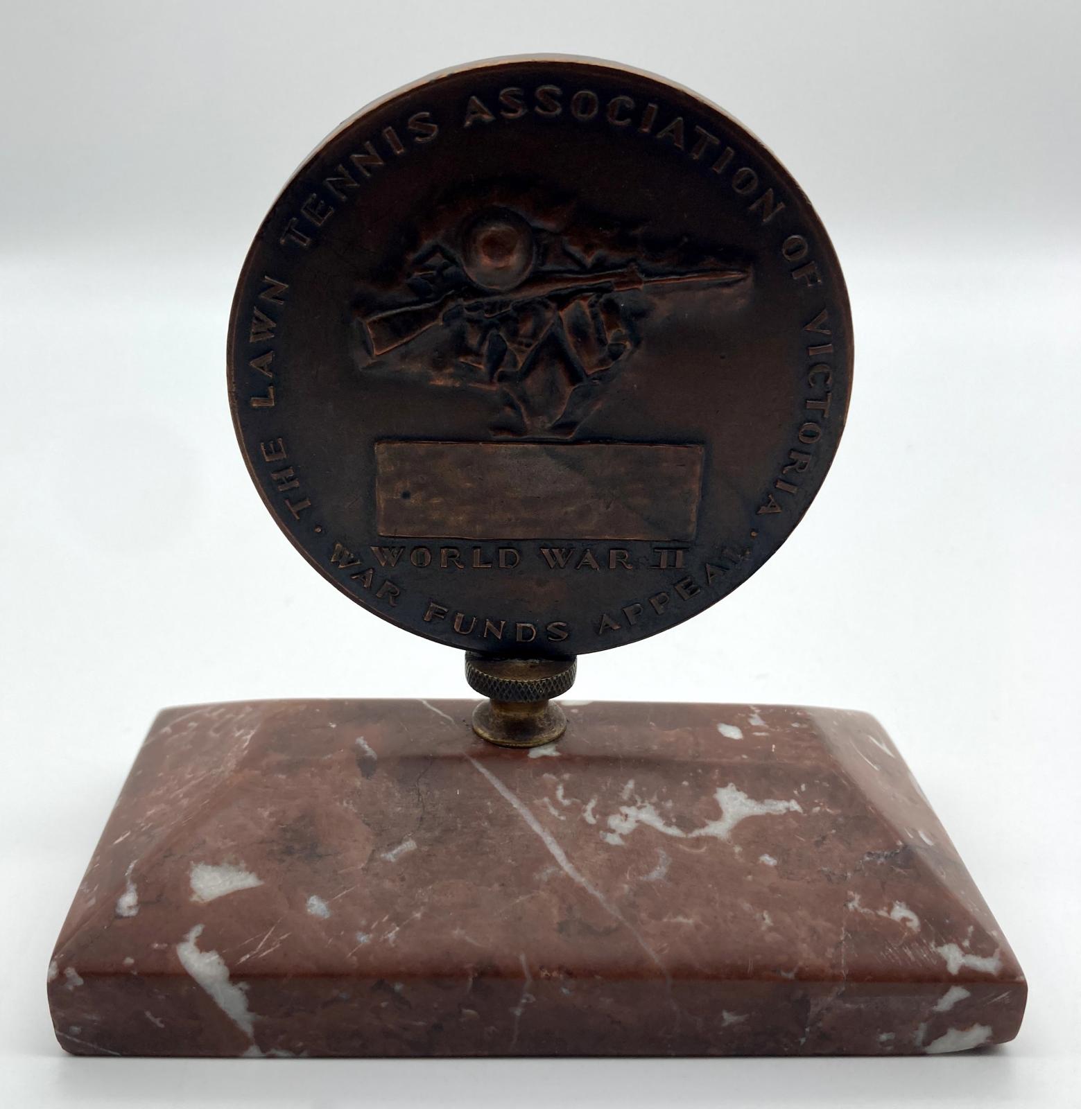 Lawn Tennis Association of Victoria mounted medallion - front view