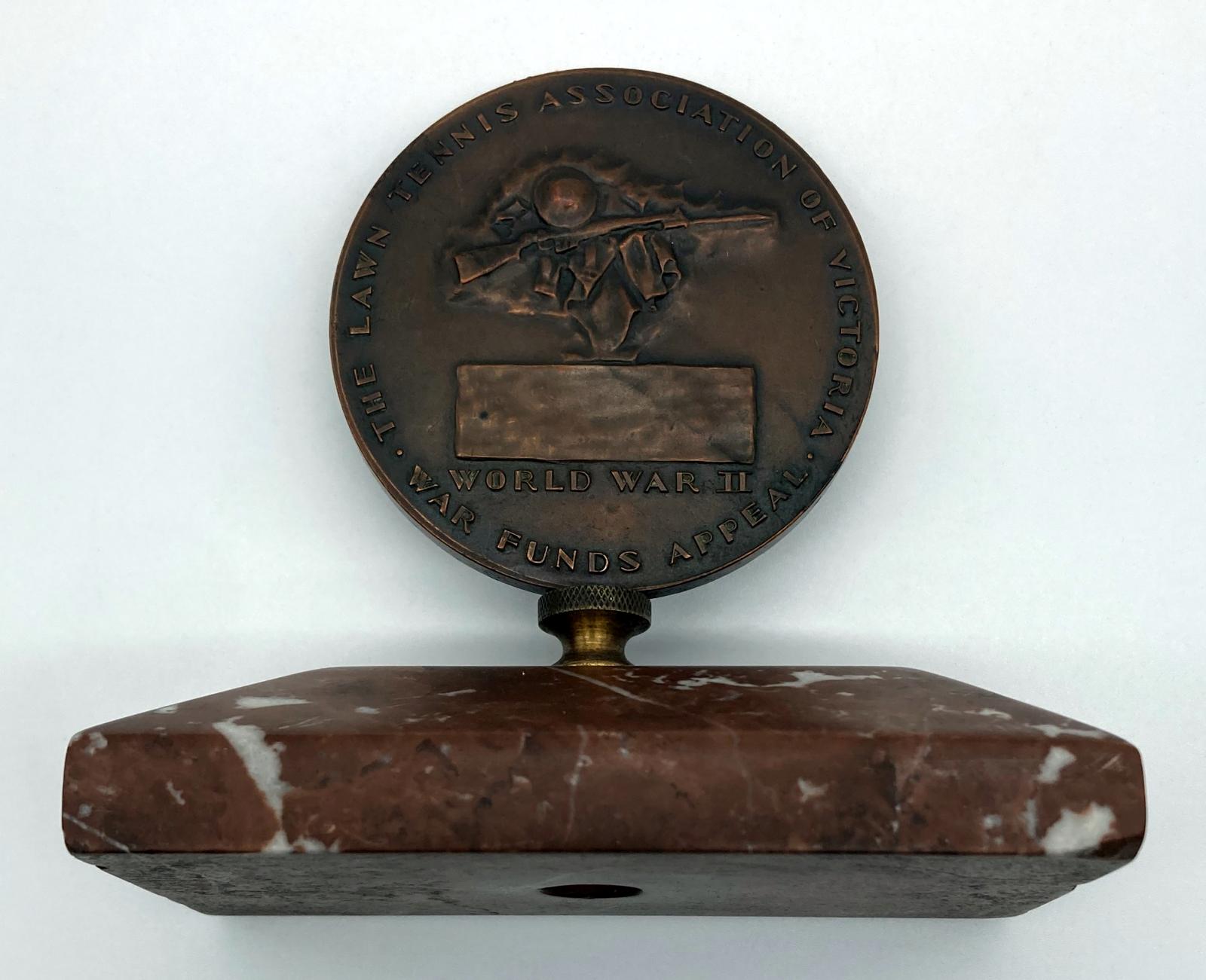 Lawn Tennis Association of Victoria mounted medallion - side view of front