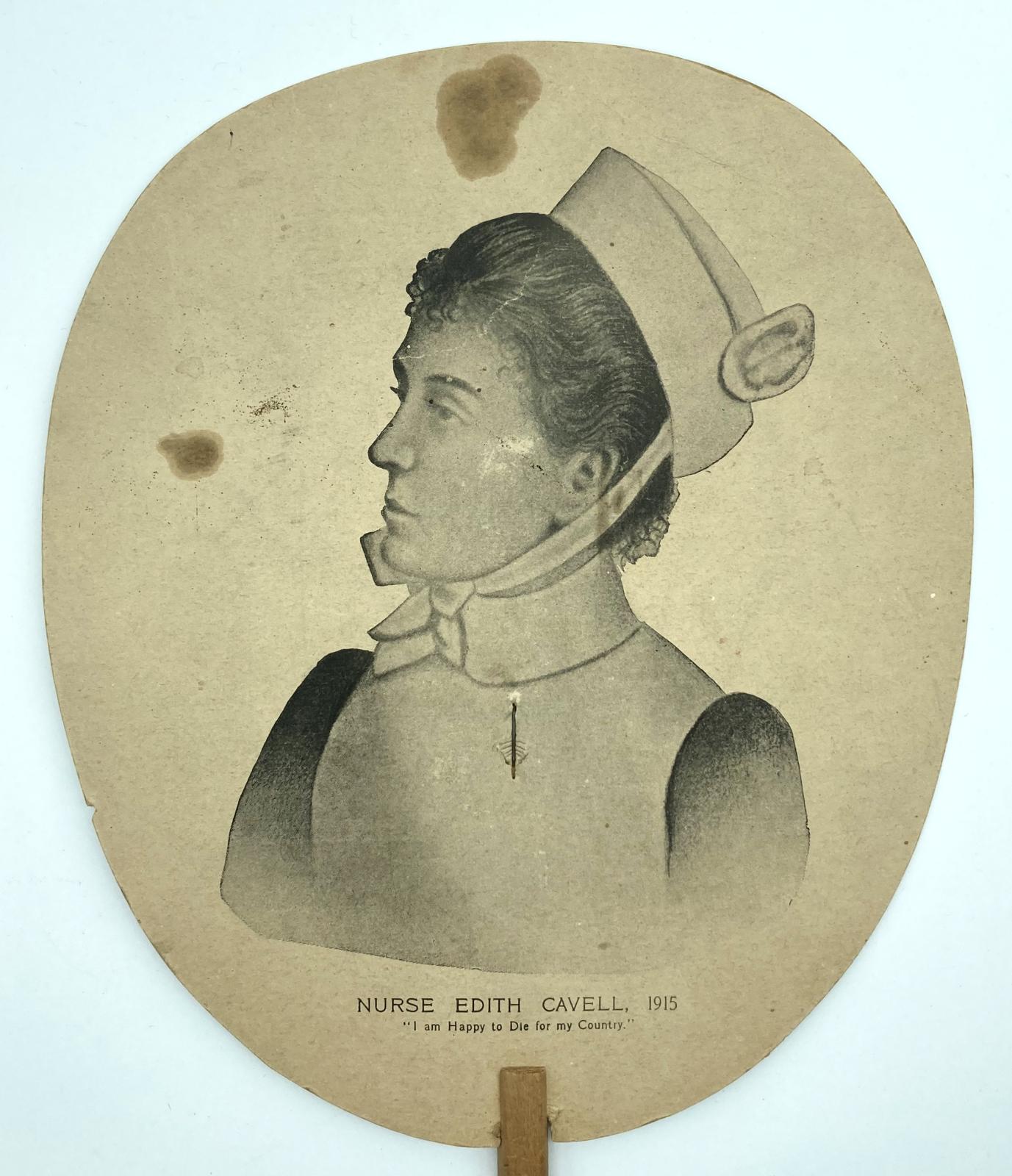 Close up of Edith Cavell Army Nurses' Fund commemorative fan