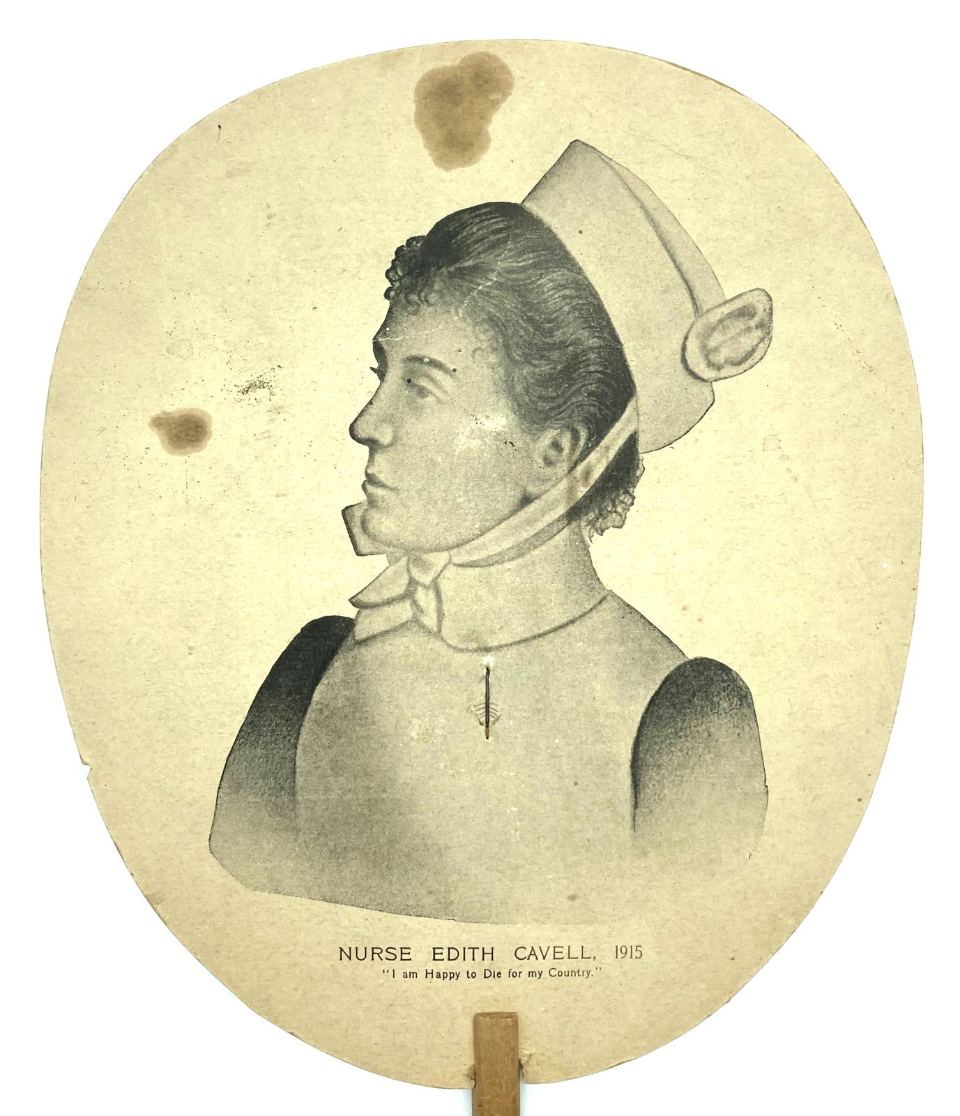Close up of Edith Cavell Army Nurses' Fund commemorative fan