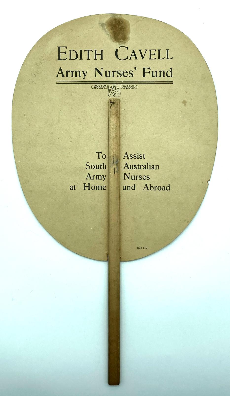 Reverse of Edith Cavell Army Nurses' Fund commemorative fan