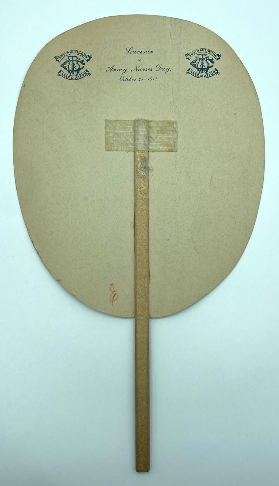 Reverse of South Australian Army Nurses' Day souvenir fan 1917