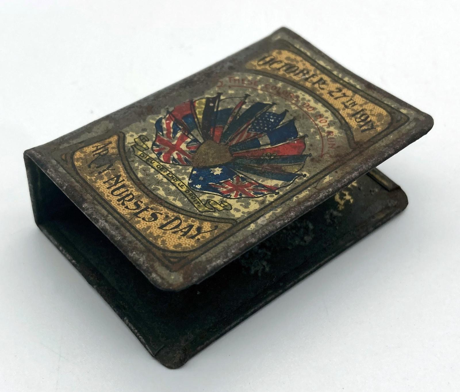 Oblique view of South Australian Army Nurses' Day 1917 souvenir matchbox