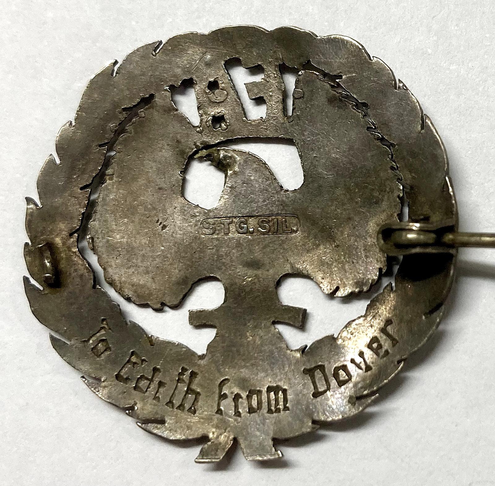 Reverse of WWI era silver sweetheart brooch - Field Artillery, A.I.F. - pin open