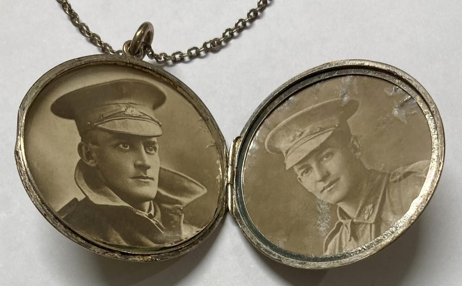 WWI silver locket containing two portraits of Australian soldier
