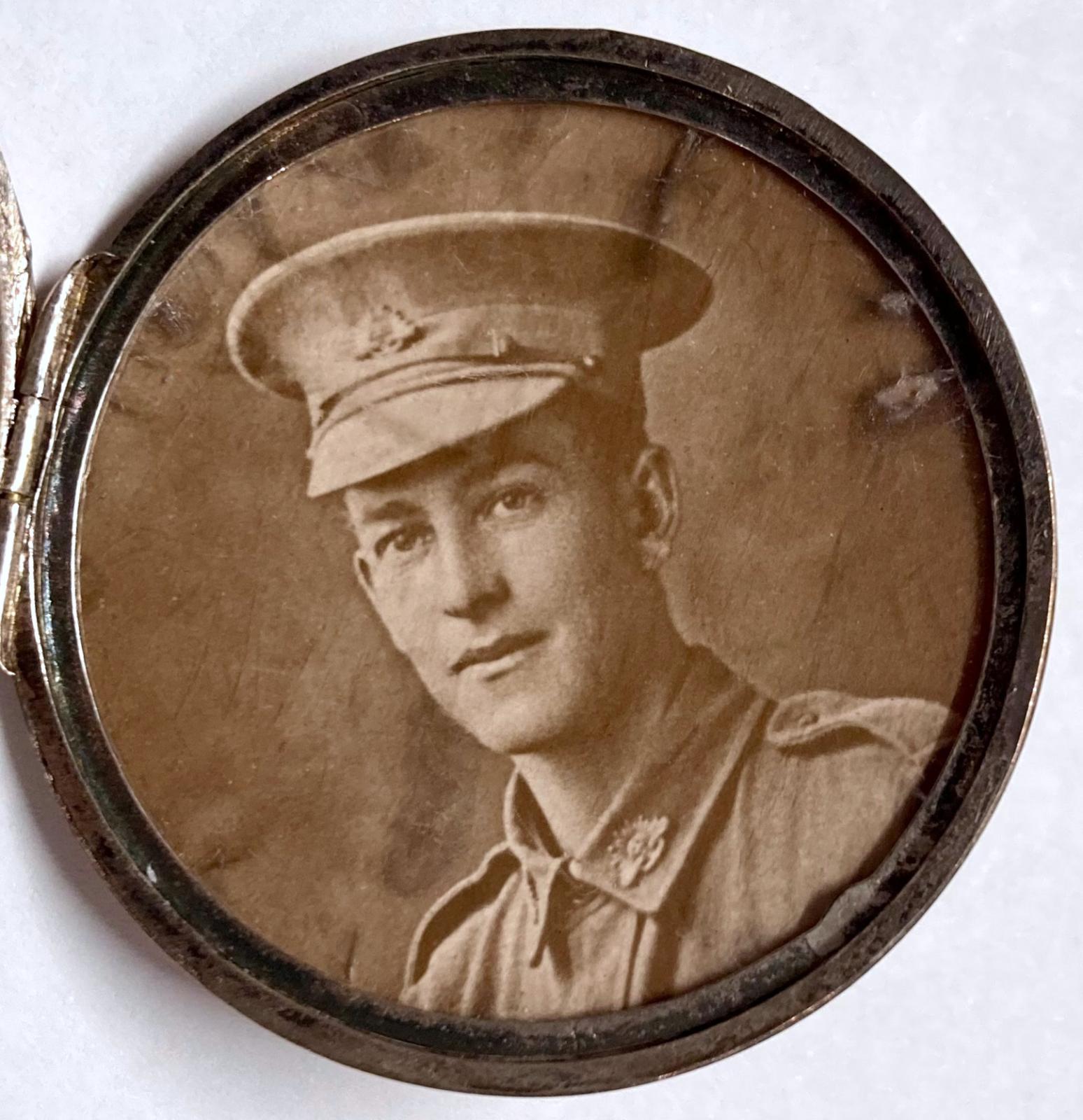 WWI silver locket Australian soldier portrait two