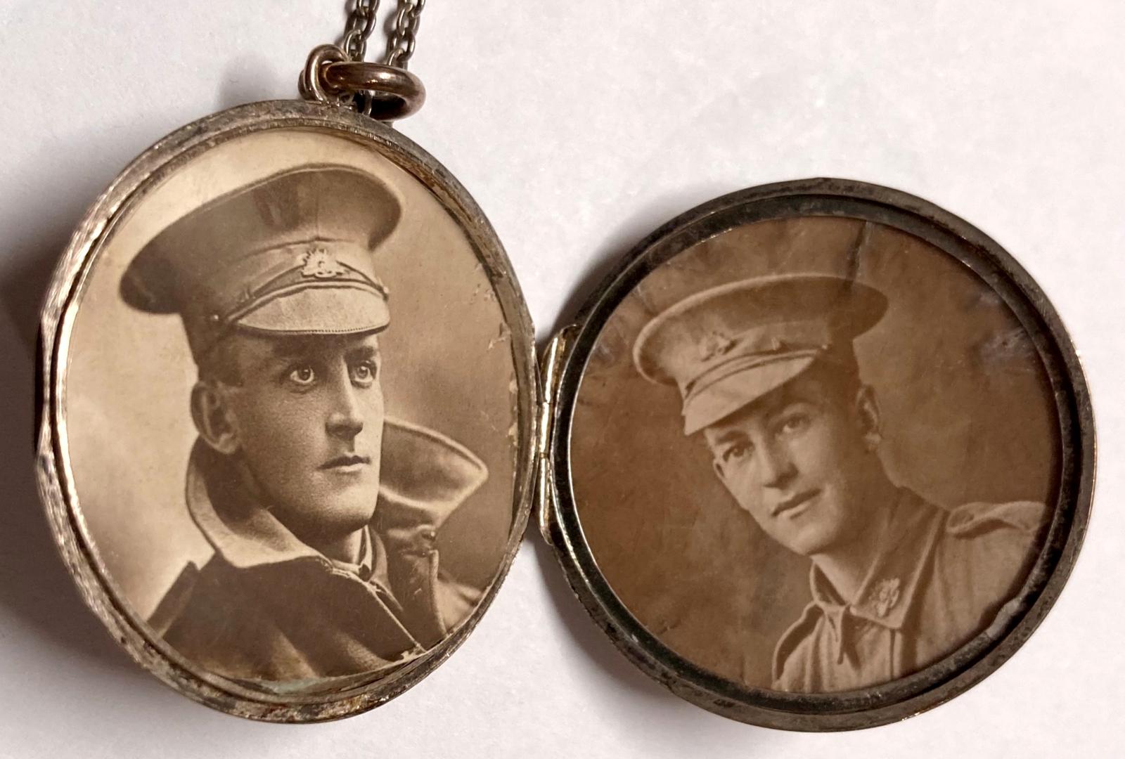 WWI silver locket showing both Australian soldier portraits