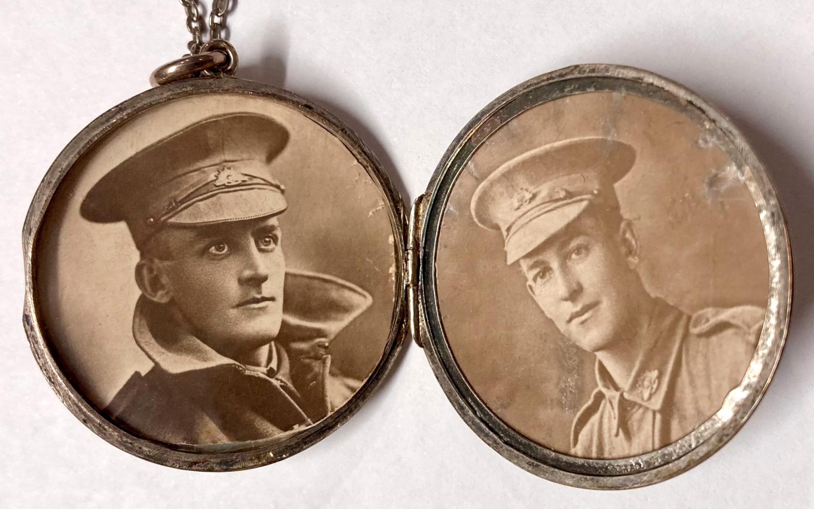 WWI silver locket showing both Australian soldier portraits