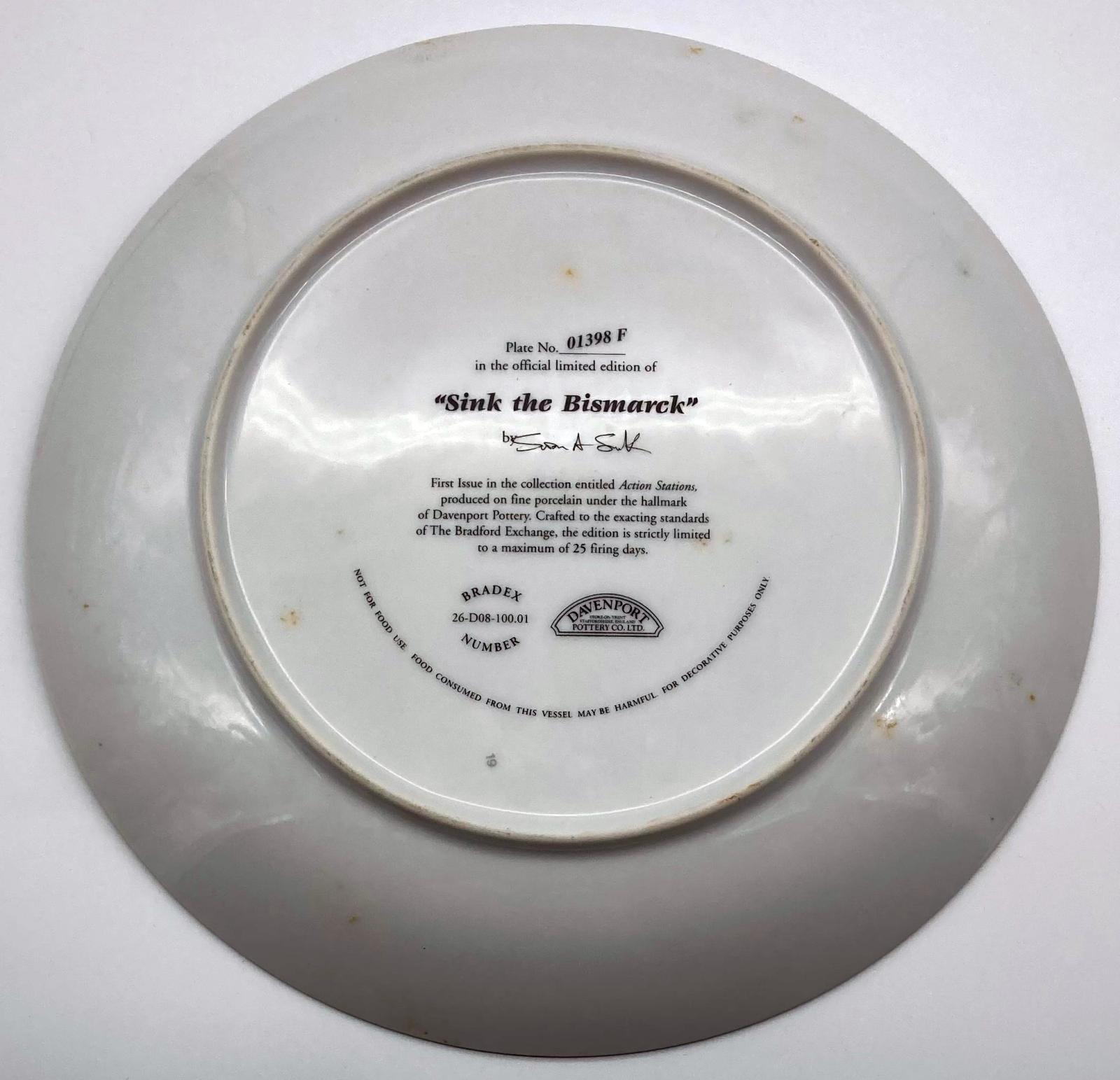 Reverse of Davenport 'Sink the Bismarck' collector plate