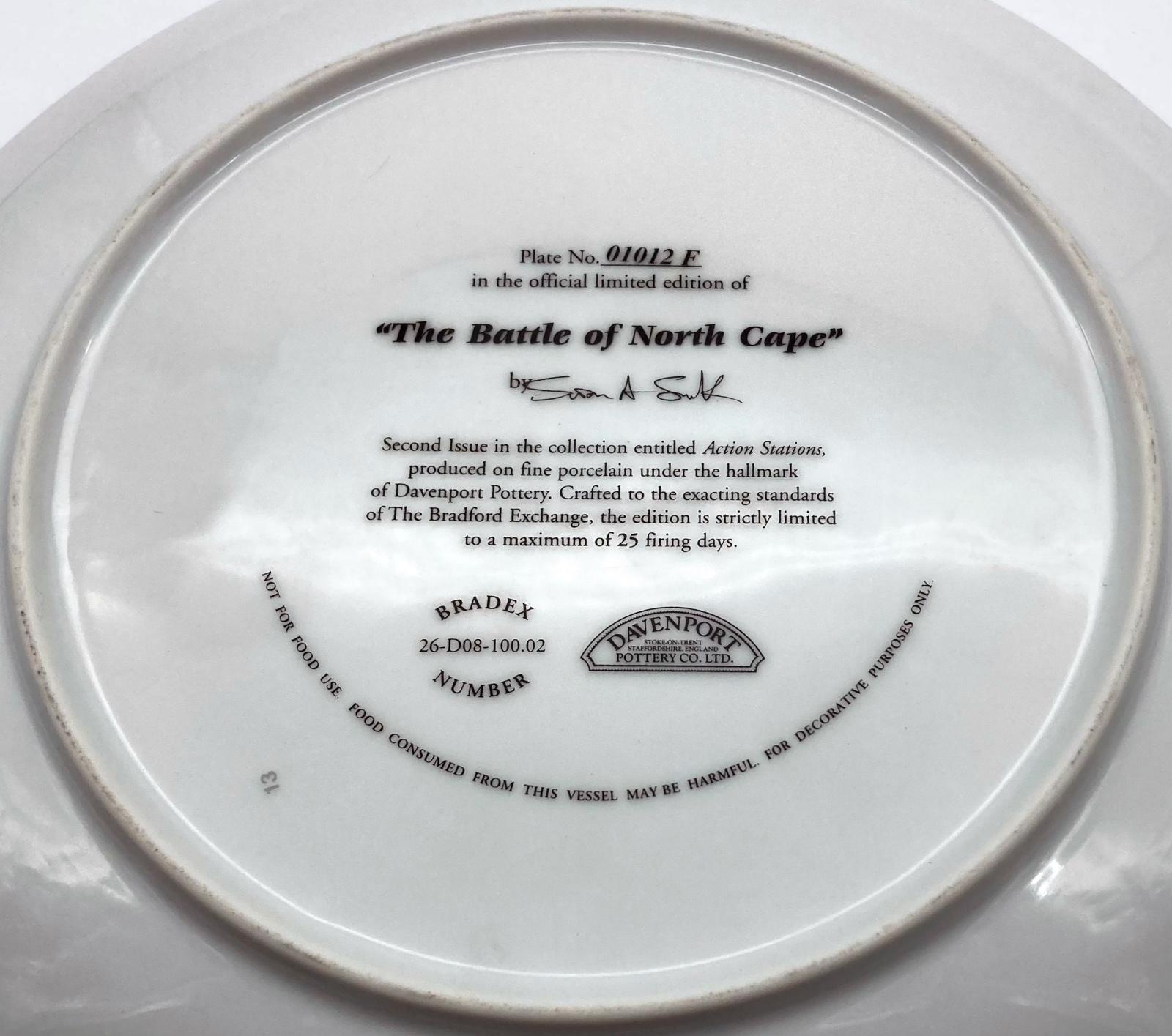 Close up of reverse of Davenport 'The Battle of North Cape' collector plate