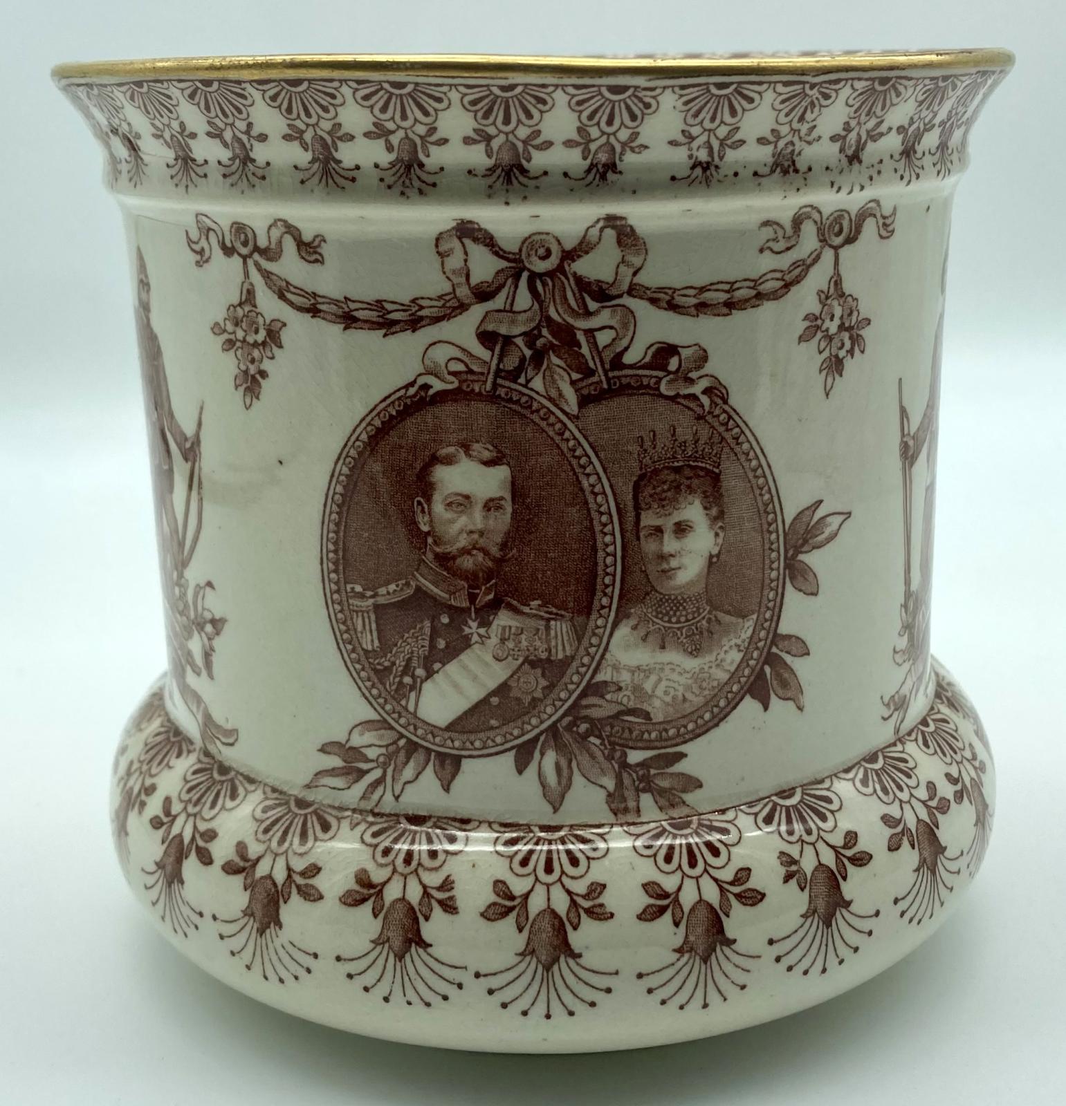 Side view of Federation jardinière showing King George V and Queen Mary
