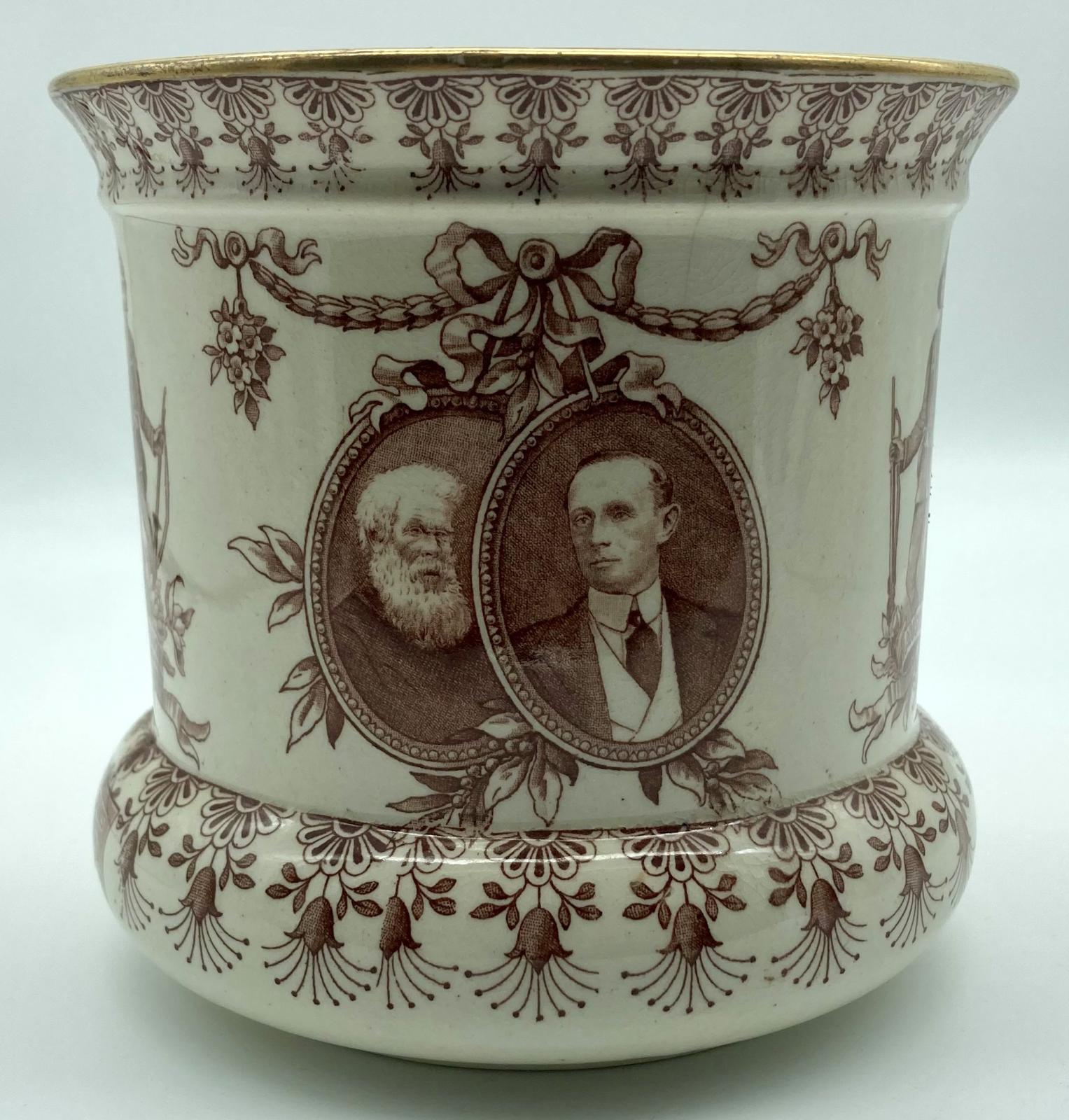 Other side view of Federation jardinière showing Sir Henry Parkes and Lord Hopetoun