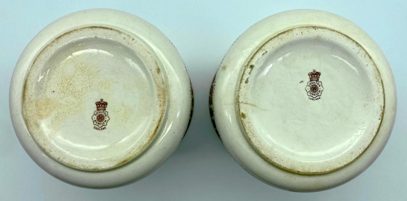 Bottom view of pair of Federation jardinières showing maker's marks