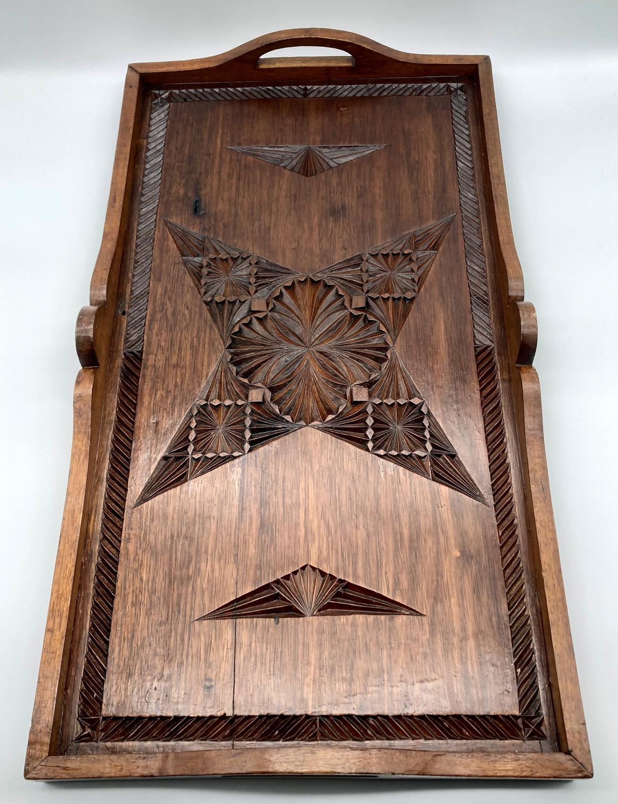 End view of chip carved tray made by ALH Trooper John Hodgskiss