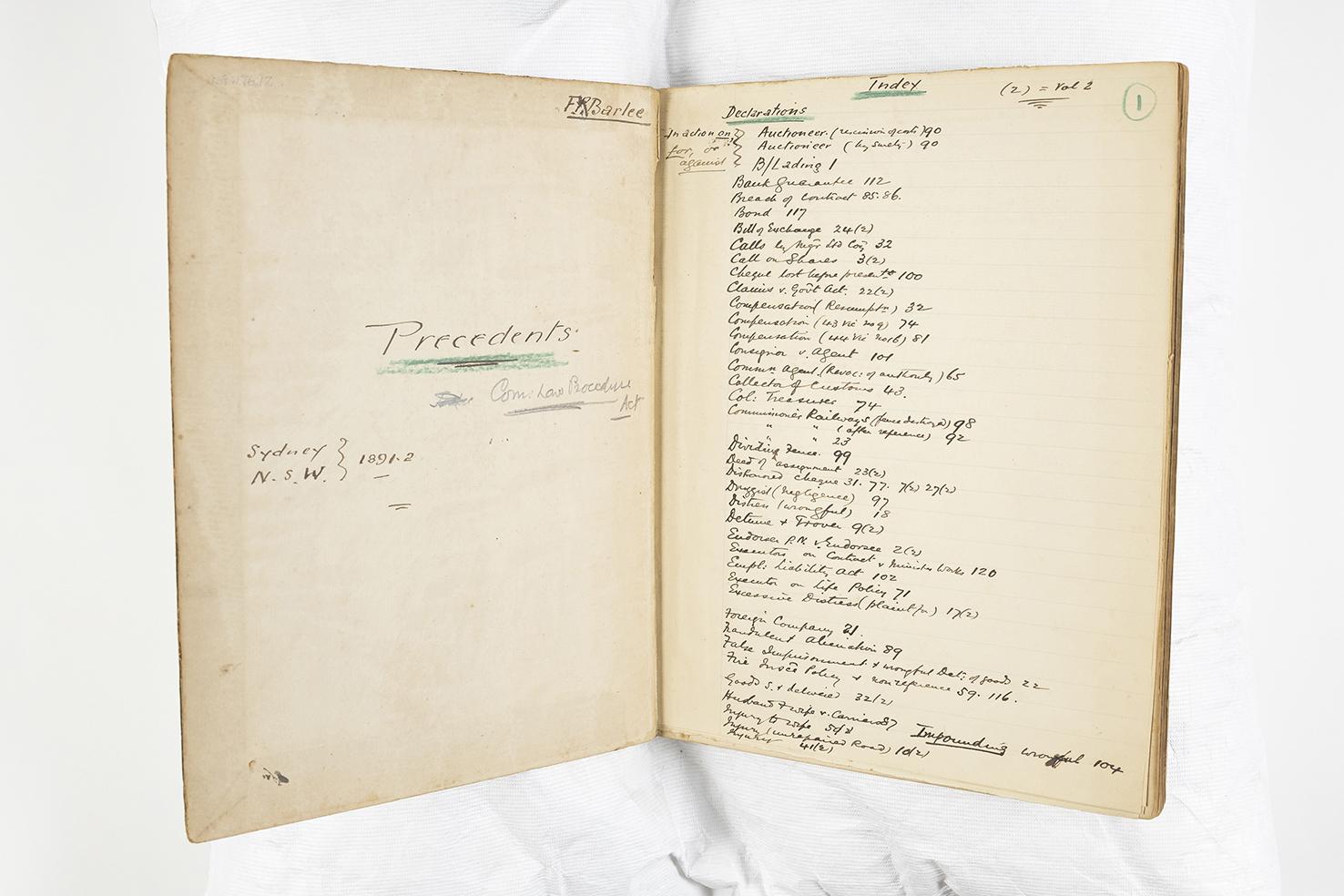 Notebook, Forms of Pleadings, inside page, Barlee