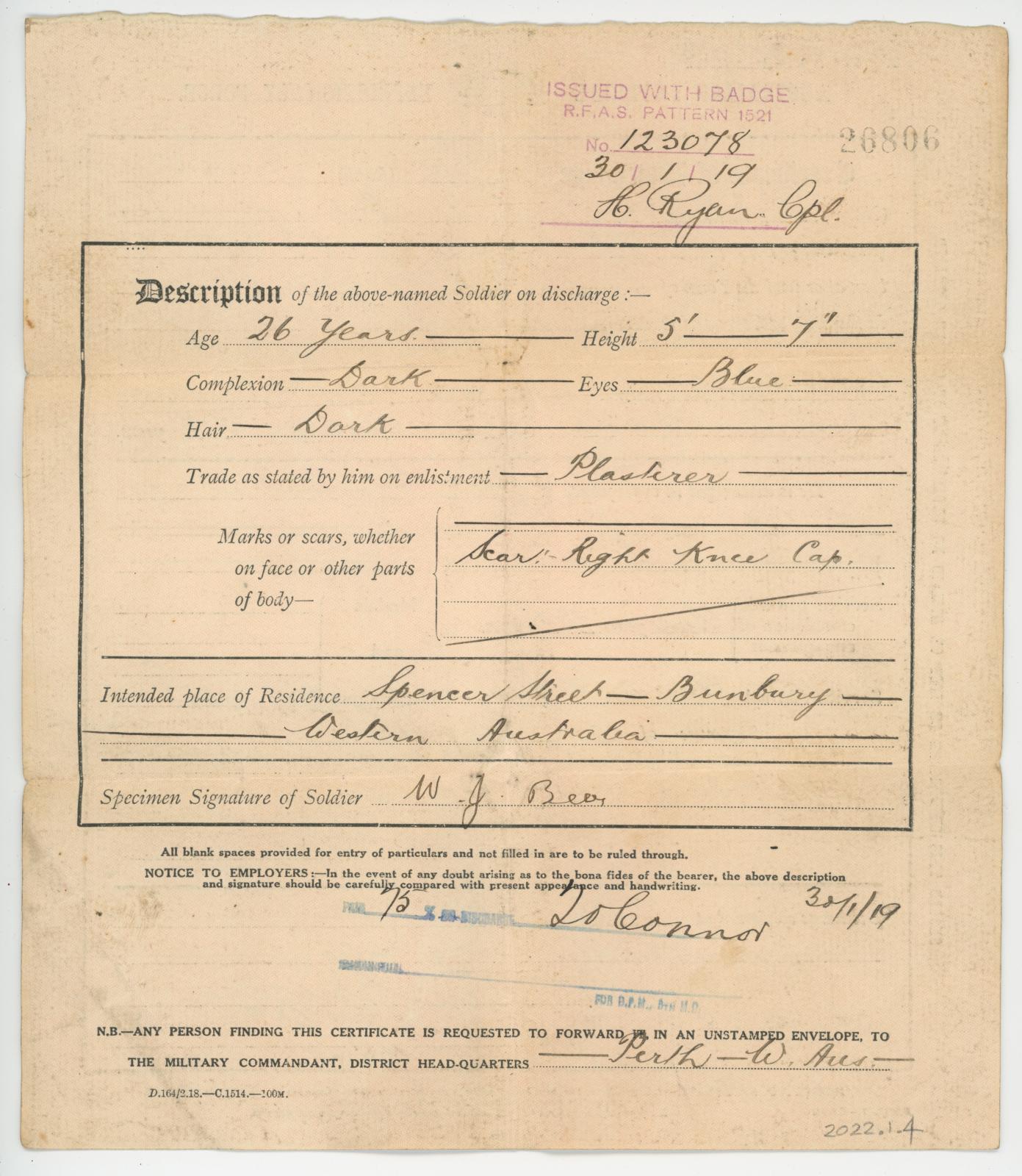 Discharge Certificate Reverse
