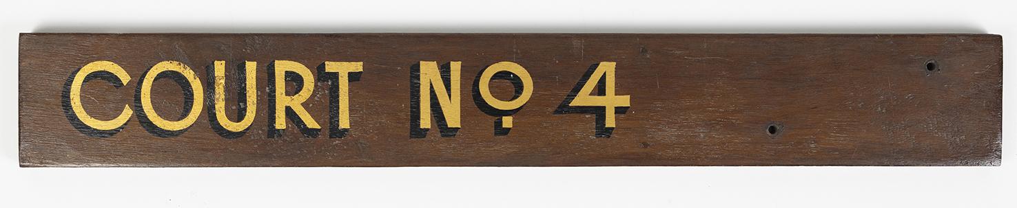 Wooden nameplate, 'COURT NO. 4'.