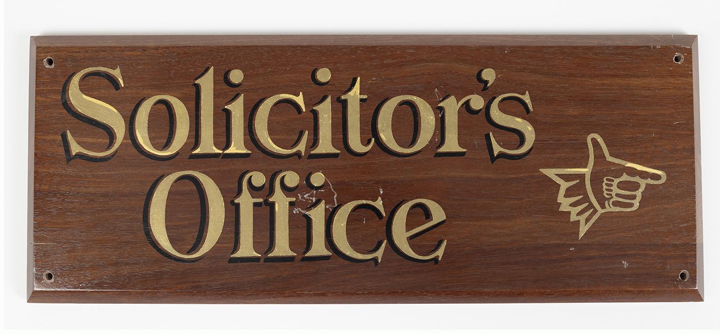 Wooden directional sign, 'Solicitor's Office'