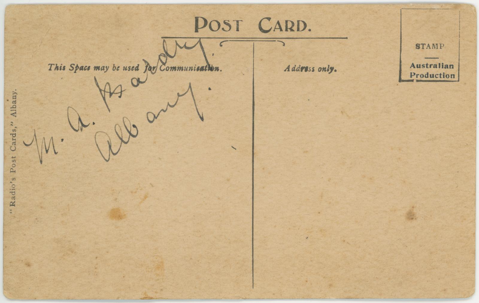 F. W. Bevilaqua's Emporium postcard - back