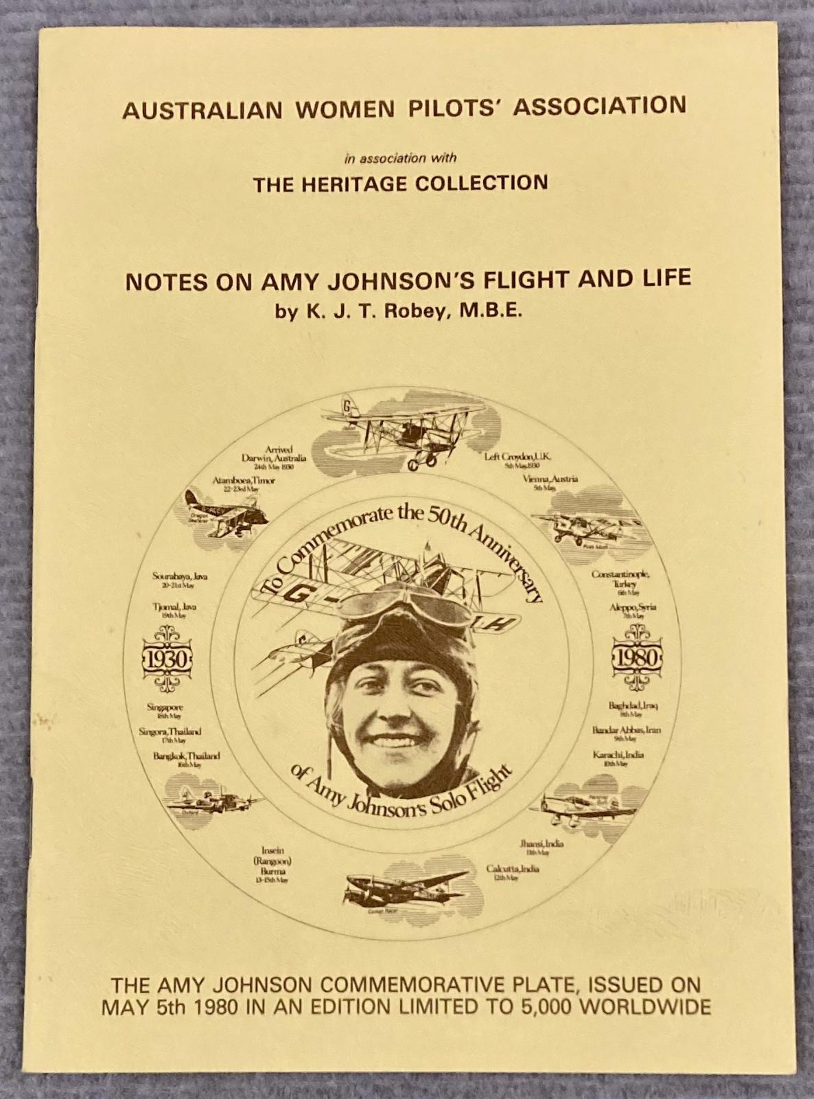 Information booklet issued with Amy Johnson anniversary plate