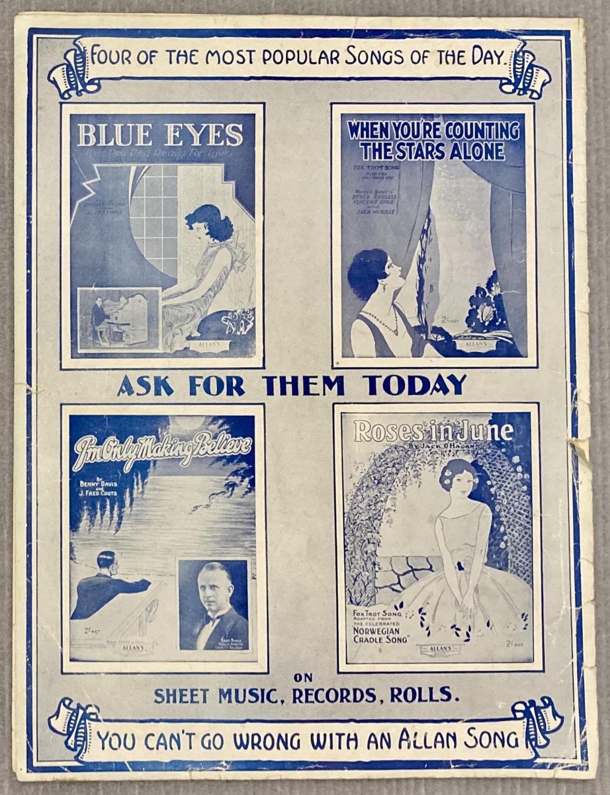 Back cover of sheet music for the song 'The Lone-Girl-Flyer' 