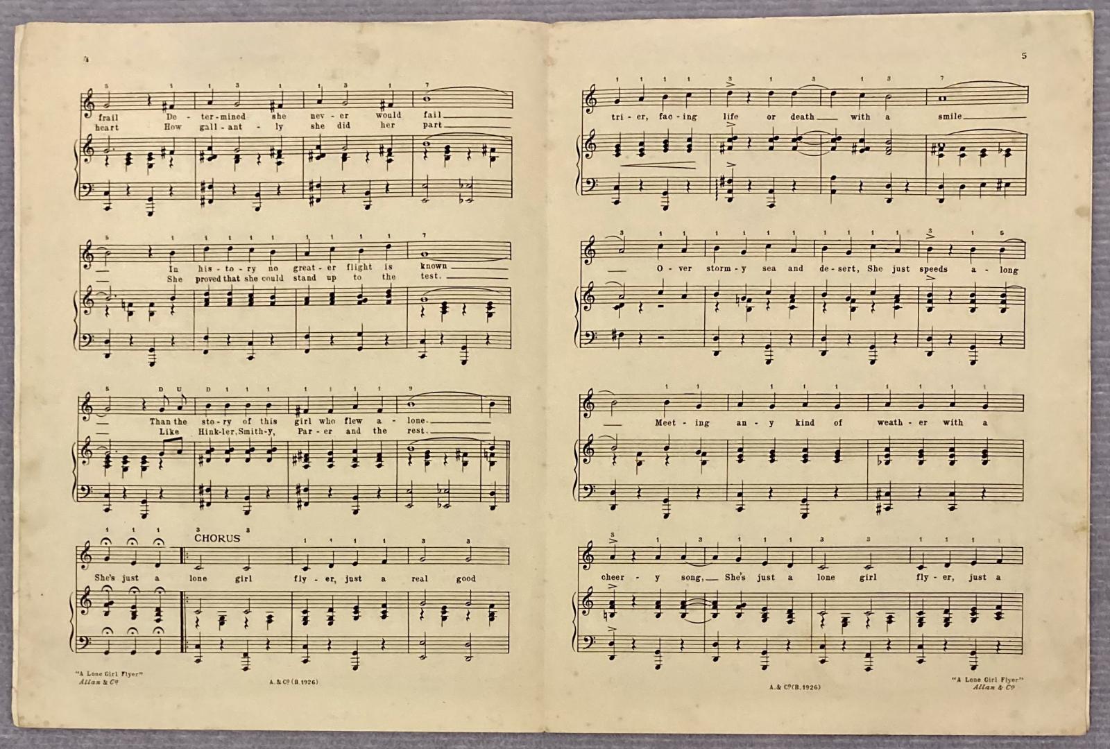 Pages 4-5 of sheet music for the song 'The Lone-Girl-Flyer' 