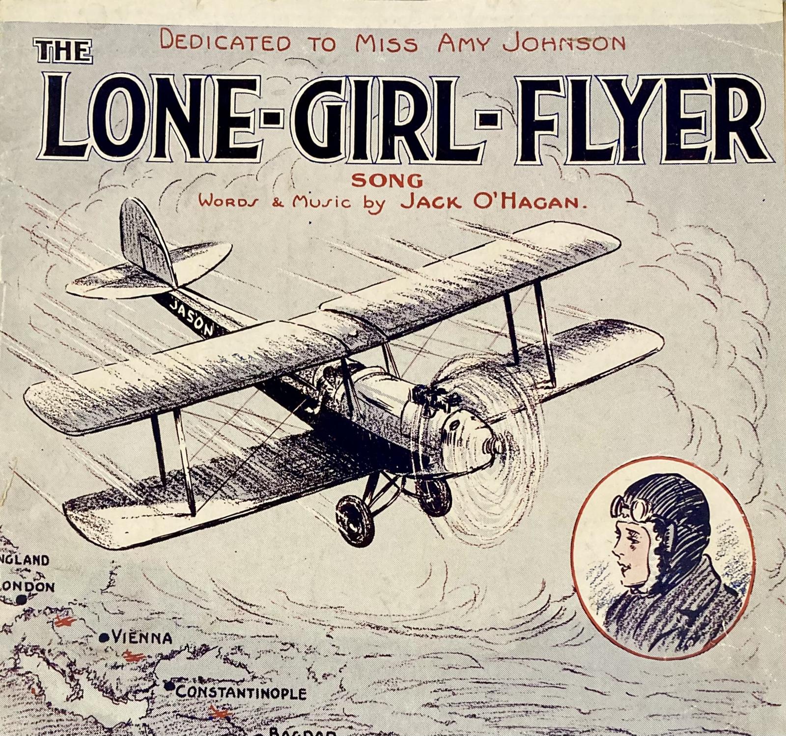 Close up of front cover of sheet music for the song 'The Lone-Girl-Flyer' 