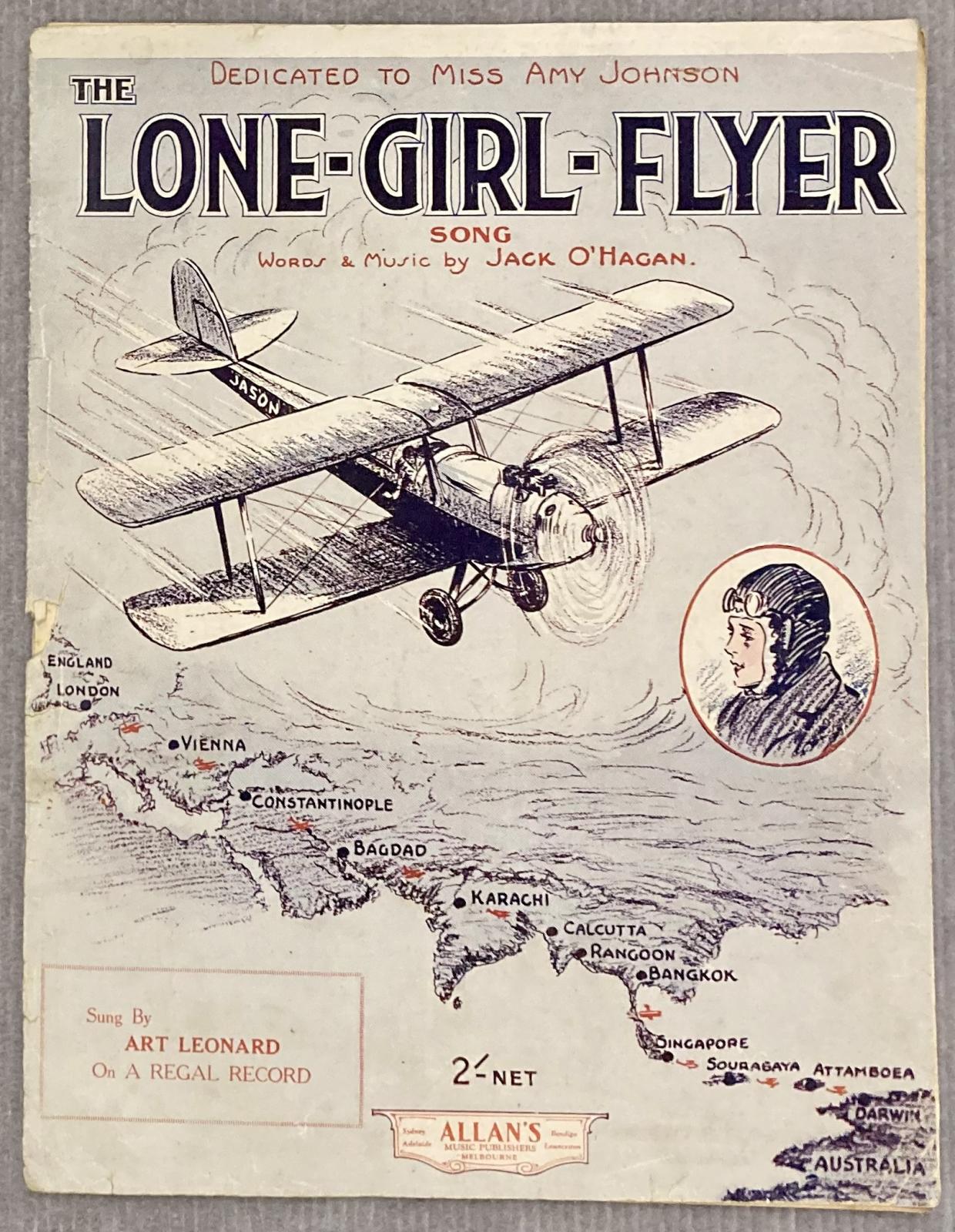 Front cover of sheet music for the song 'The Lone-Girl-Flyer' 