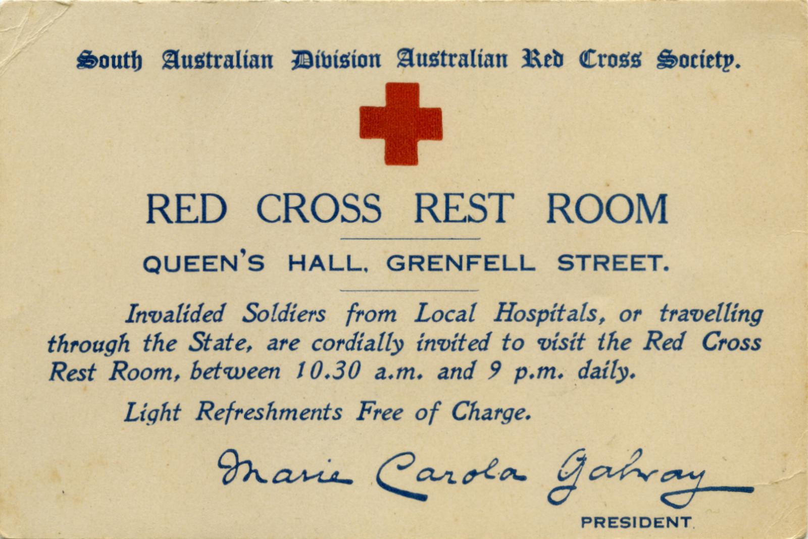 WWI ARCS (SA Division) Red Cross Rest Room invitation