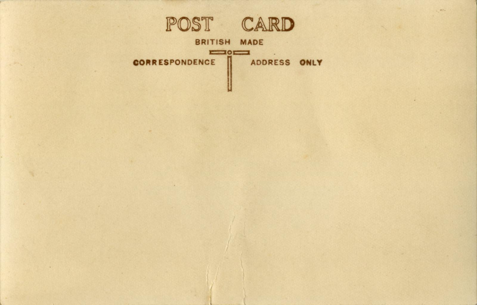 Reverse of postcard featuring Amy Johnson in flying suit