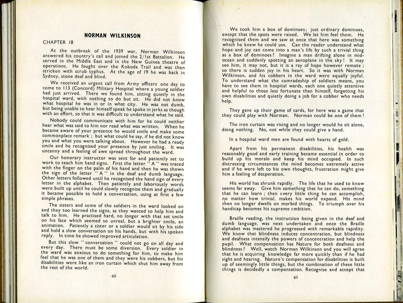 First two pages of chapter about blind potter, Norman Wilkinson