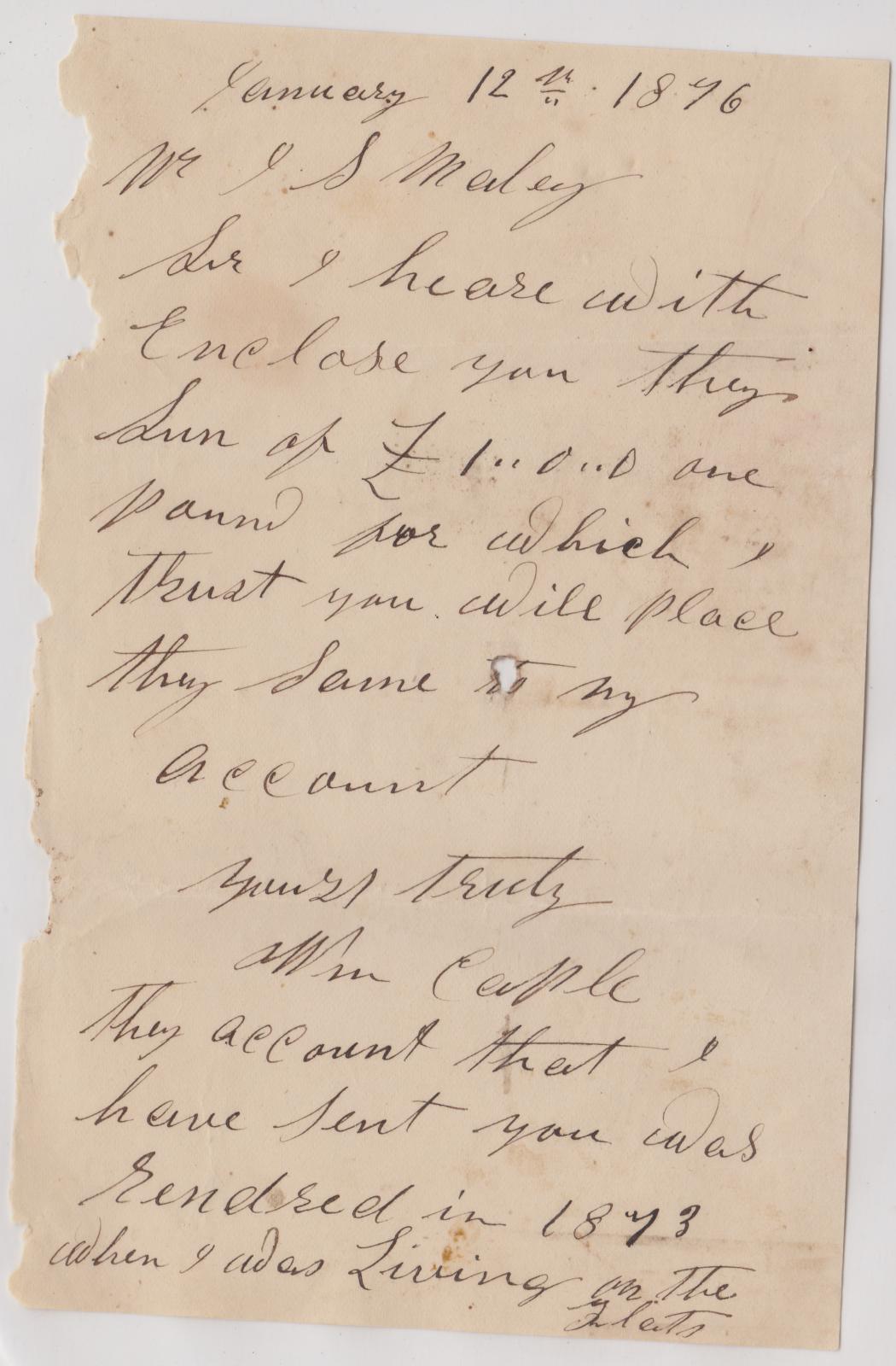 Letter from William Caple