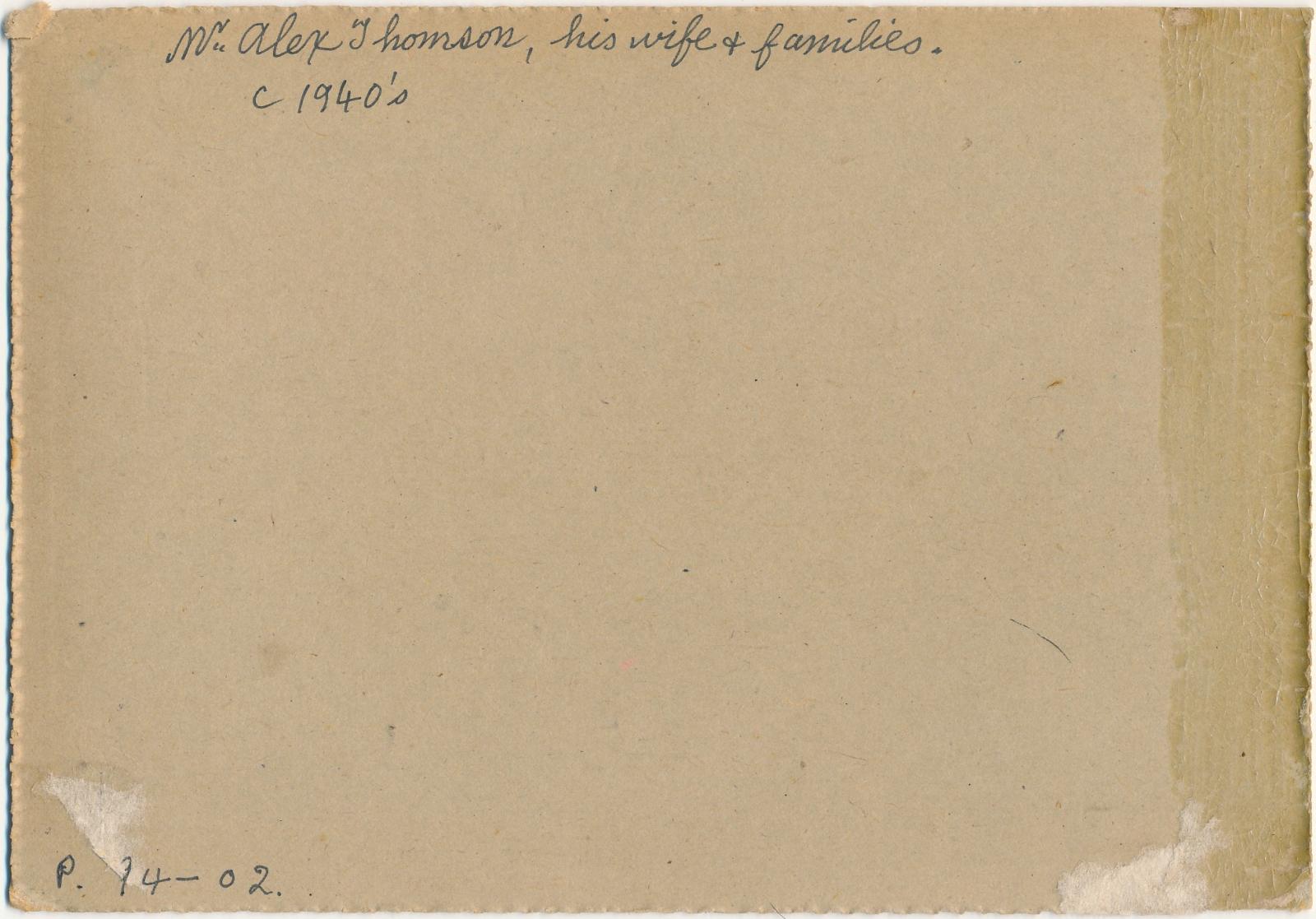 Back of photograph of Alex Thomson and Family
