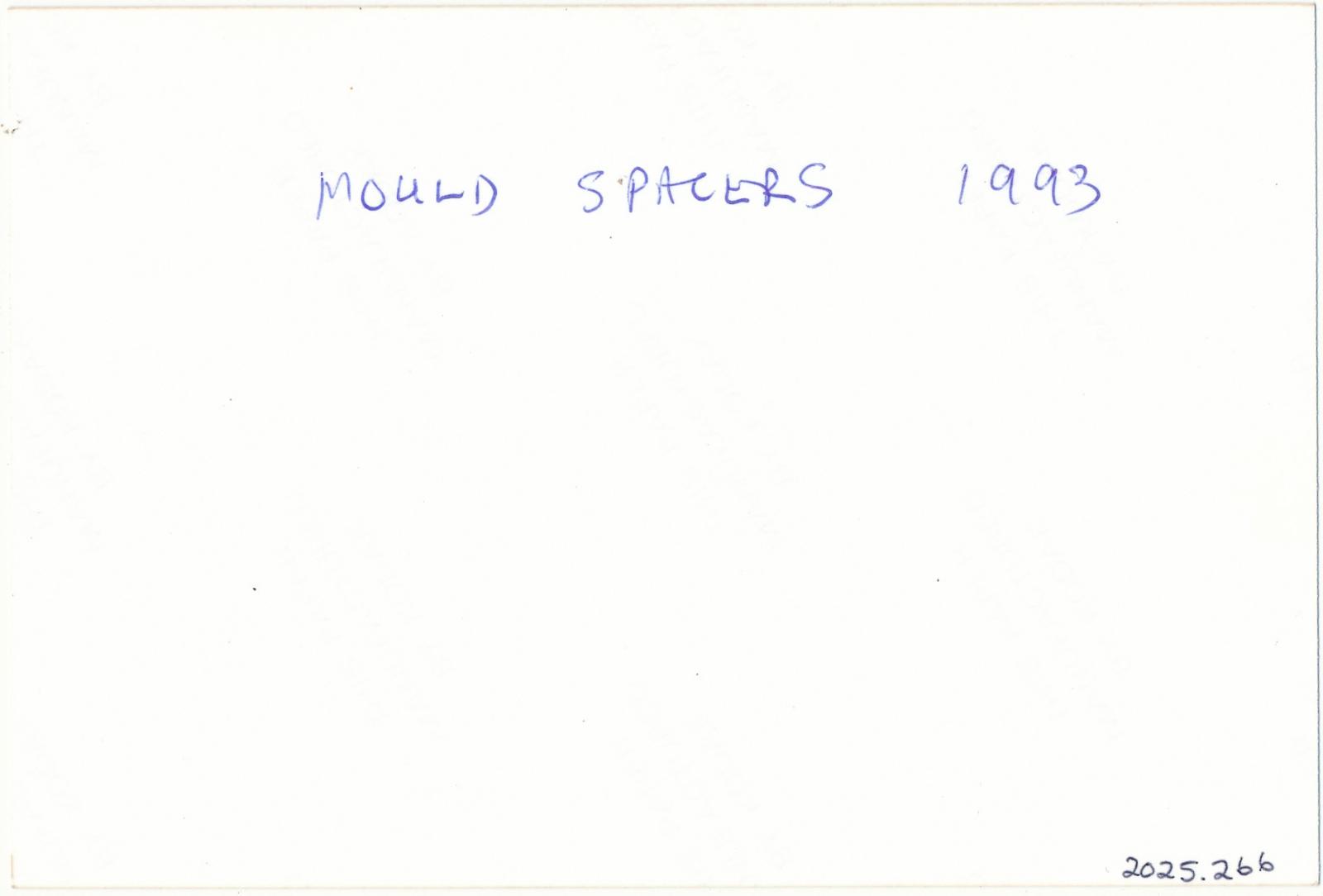 Back of photograph of Mold Spacers