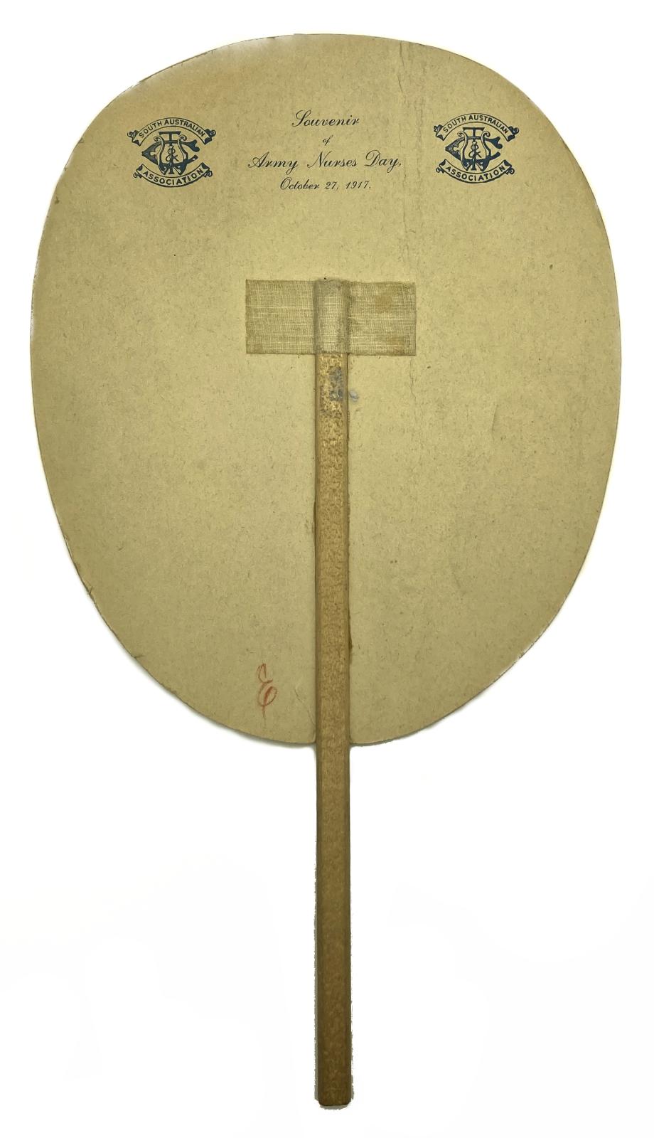 Reverse of South Australian Army Nurses' Day souvenir fan 1917