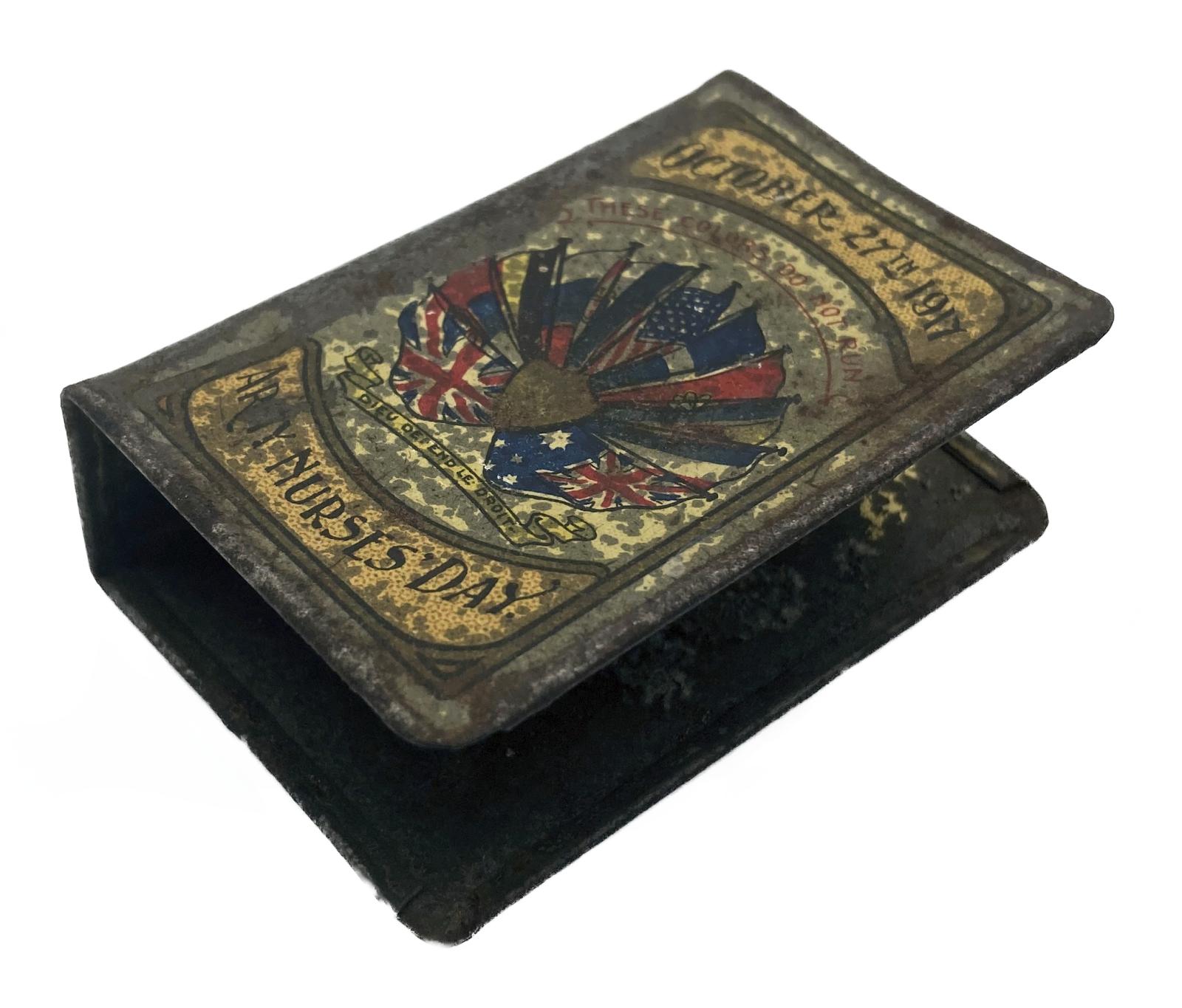 Oblique view of South Australian Army Nurses' Day 1917 souvenir matchbox
