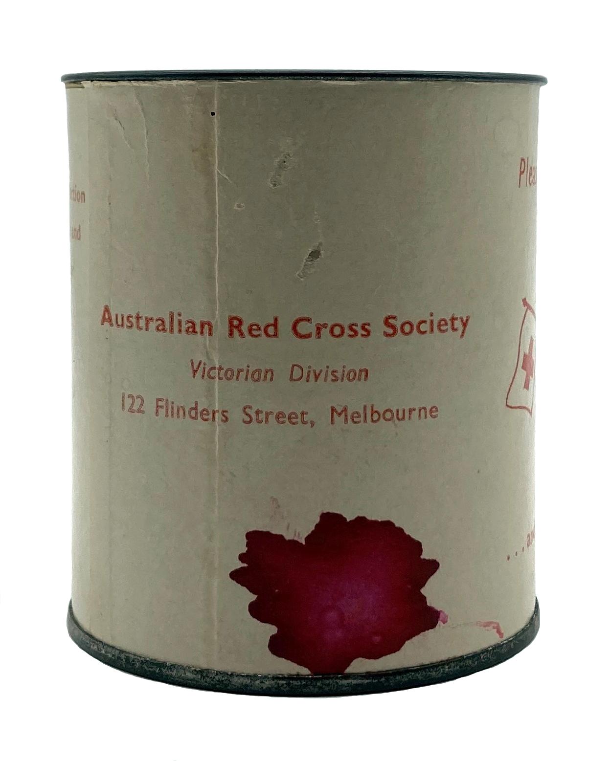 Australian Red Cross Society (Victorian Division) collection tin - other side view