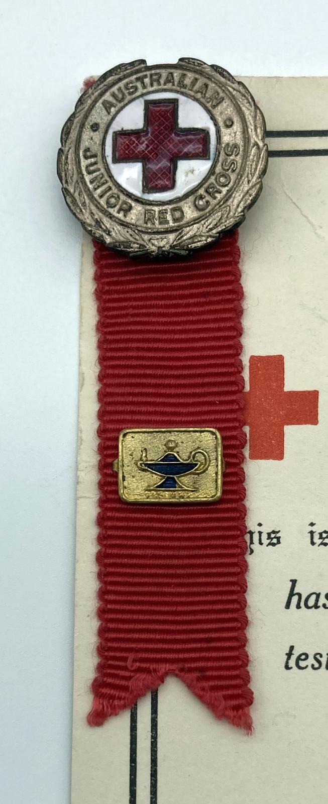 Close up of badge and ribbon