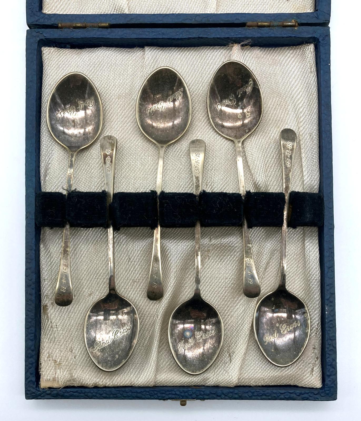 Boxed Red Cross spoons, ANZAC Day 1918 - front of spoons