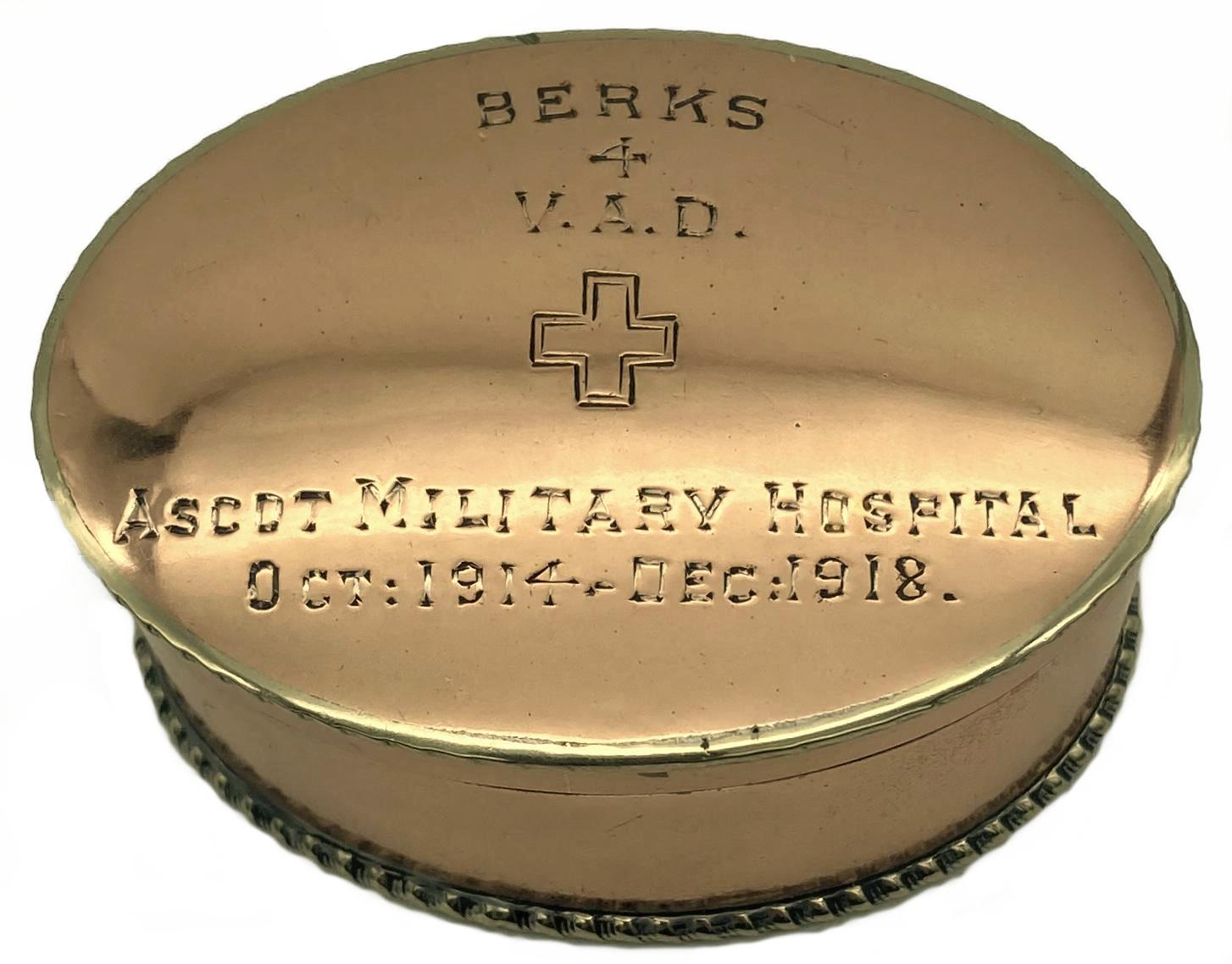 Top view of trinket box showing inscription