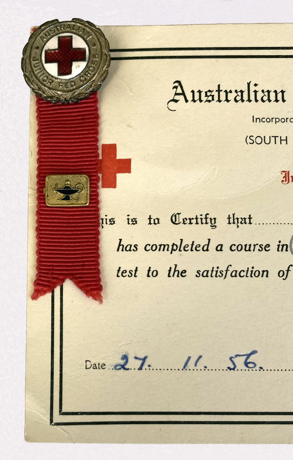 Close up of badge and ribbon