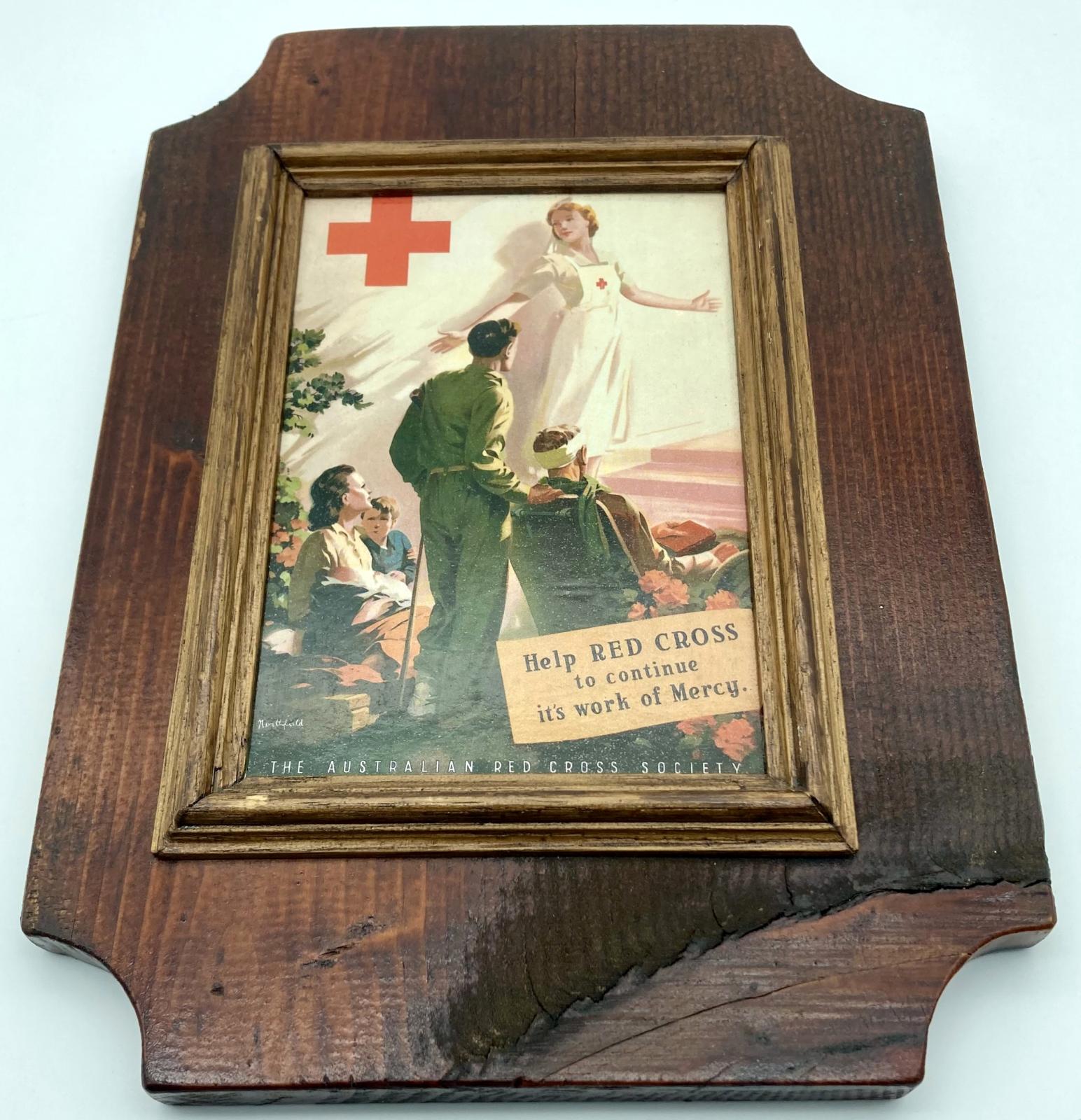 Oblique view of framed Australian Red Cross Society postcard