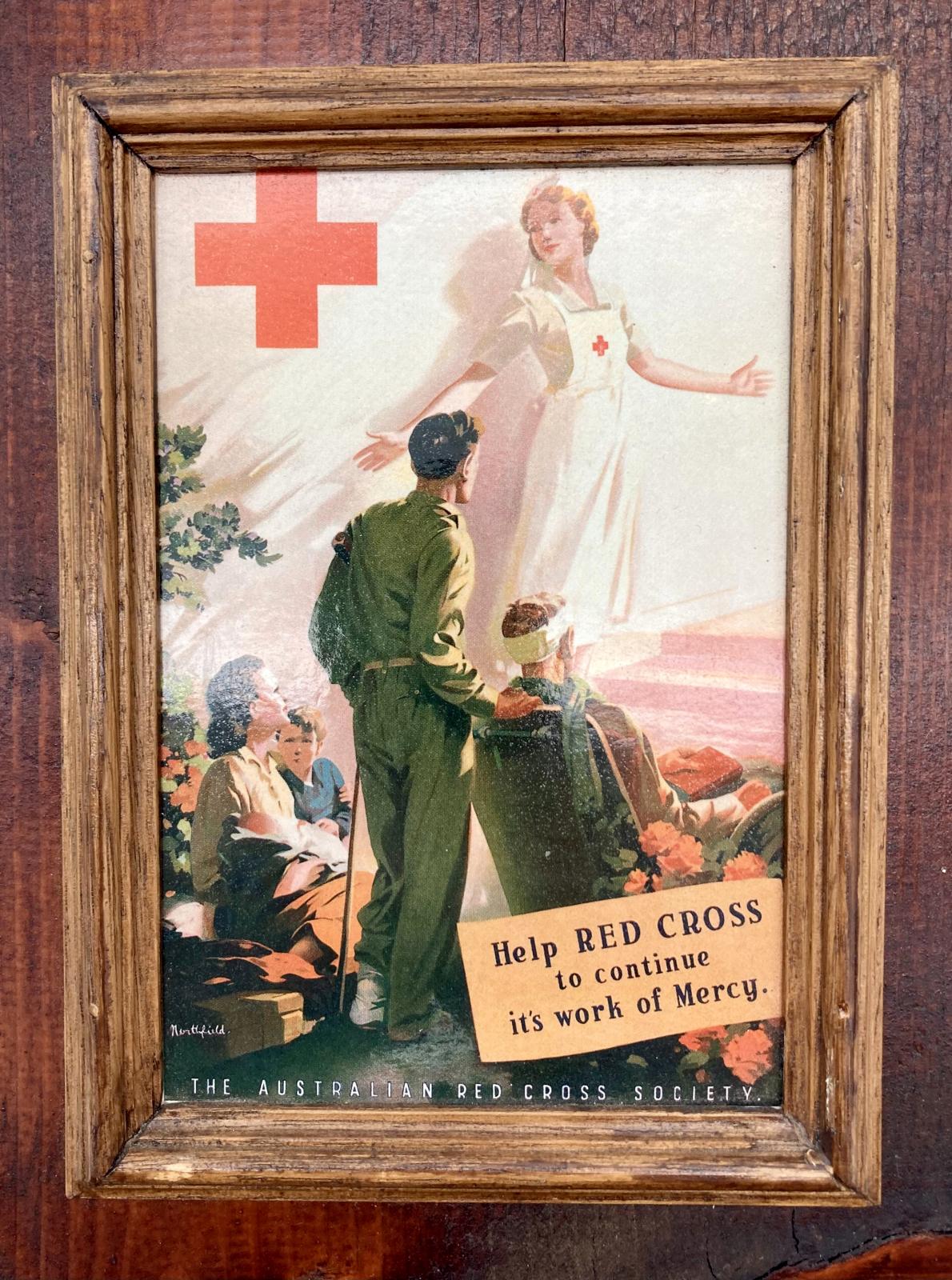 Close up of framed Australian Red Cross Society postcard