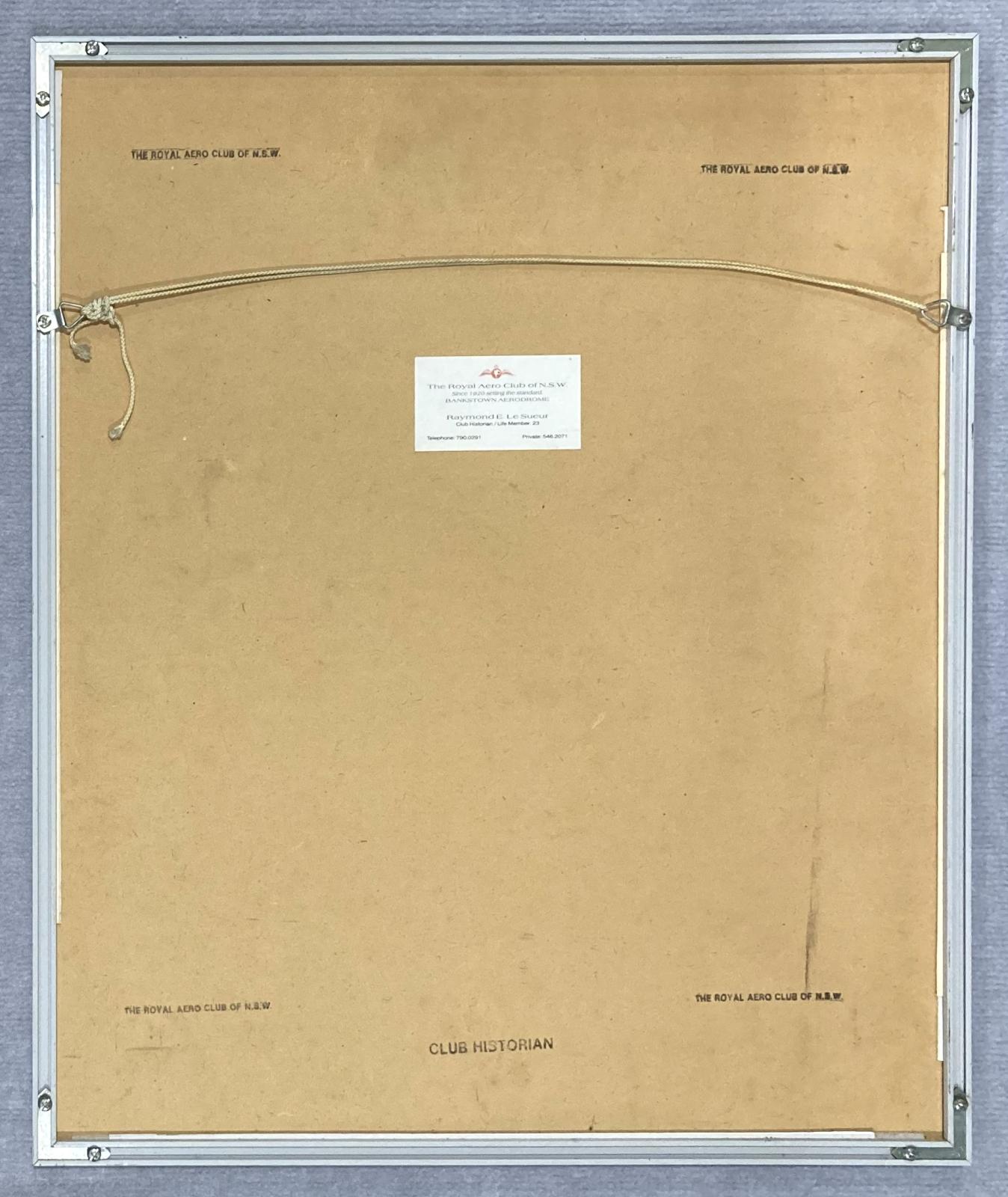 Reverse of framed photograph of aviatrix Jean Batten