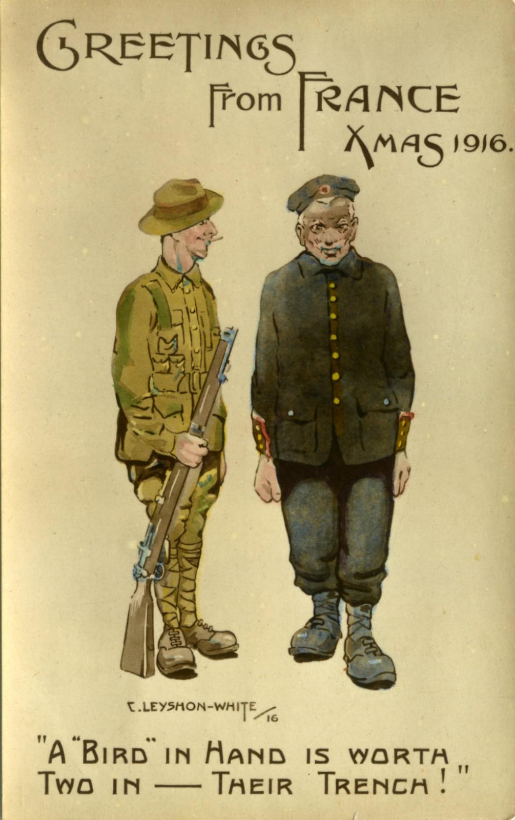 Cyril Leyshon-White 'Greetings from France' Xmas 1916 postcard 1
