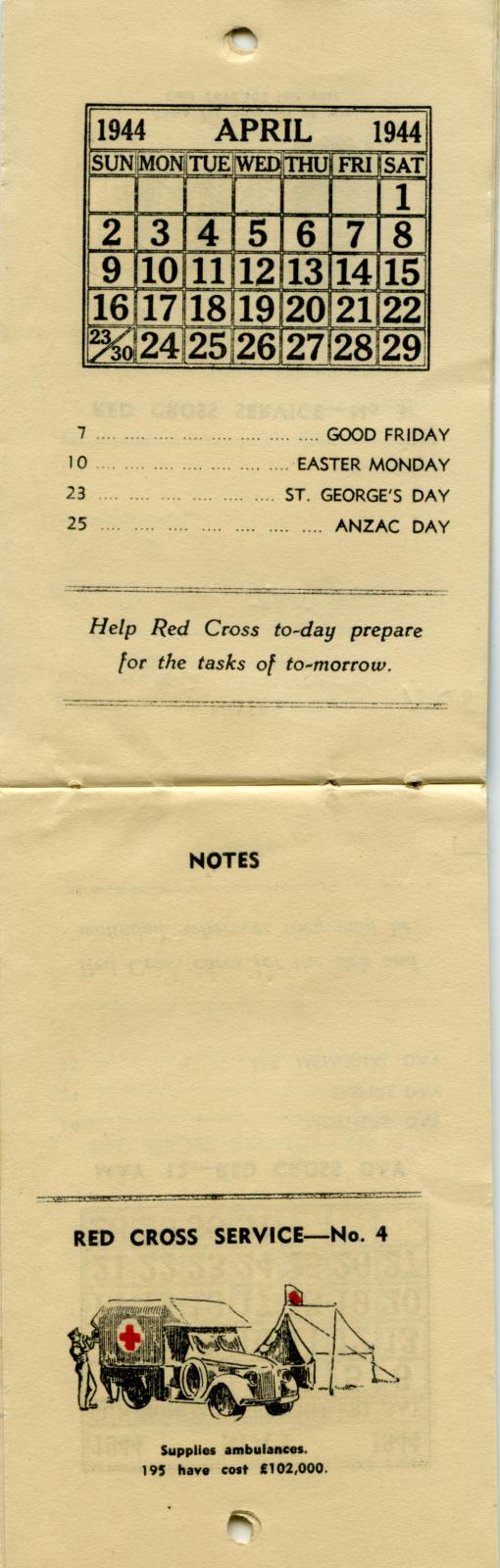 Australian Red Cross Society Hand Book and Diary 1944 - April